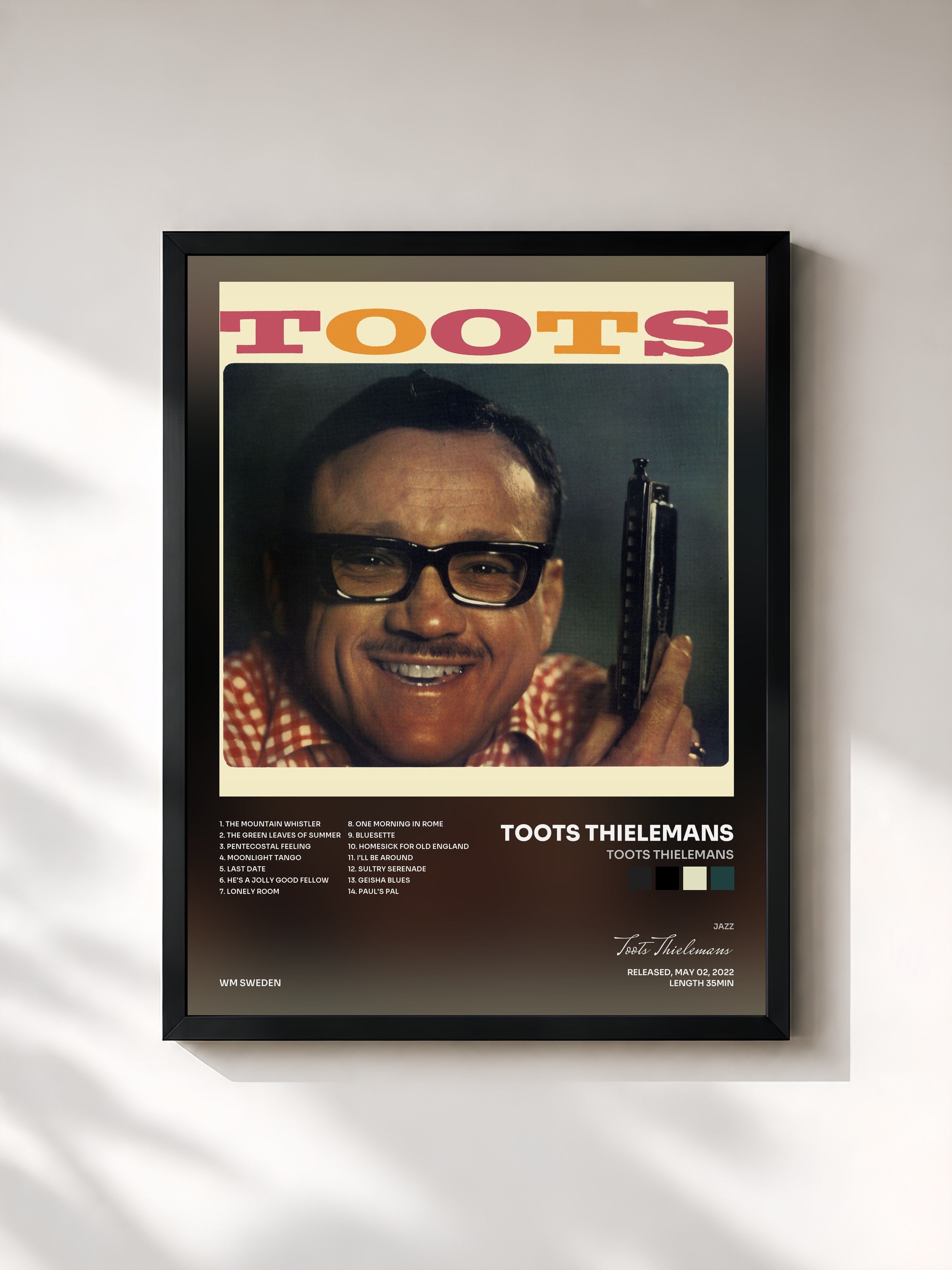 #noir Tableau de l'album Toots Thielemans de Toots Thielemans, cadre noir, imprimé et encadré en France