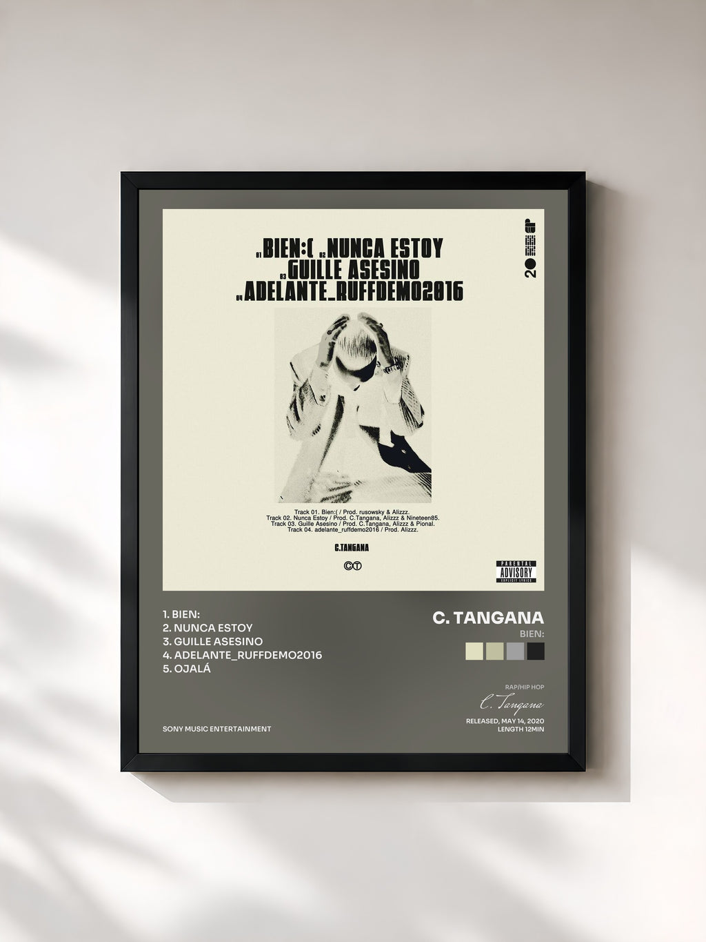 #noir Tableau de l'album Bien:( de C. Tangana, cadre noir, imprimé et encadré en France
