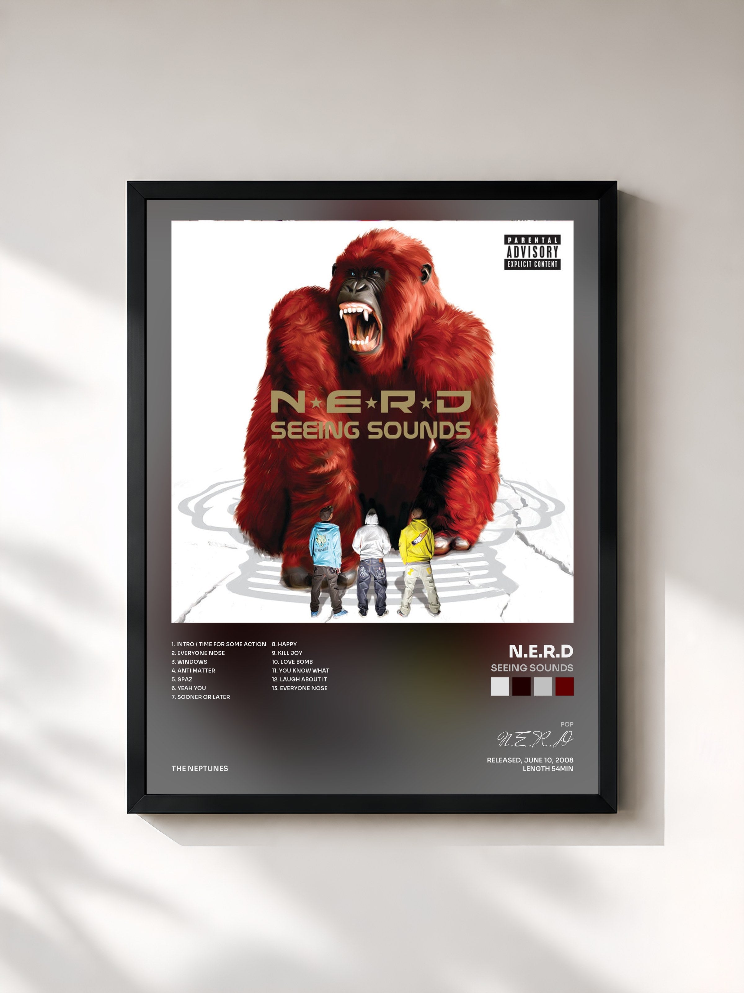 #noir Tableau de l'album Seeing Sounds de N.E.R.D, cadre noir, imprimé et encadré en France
