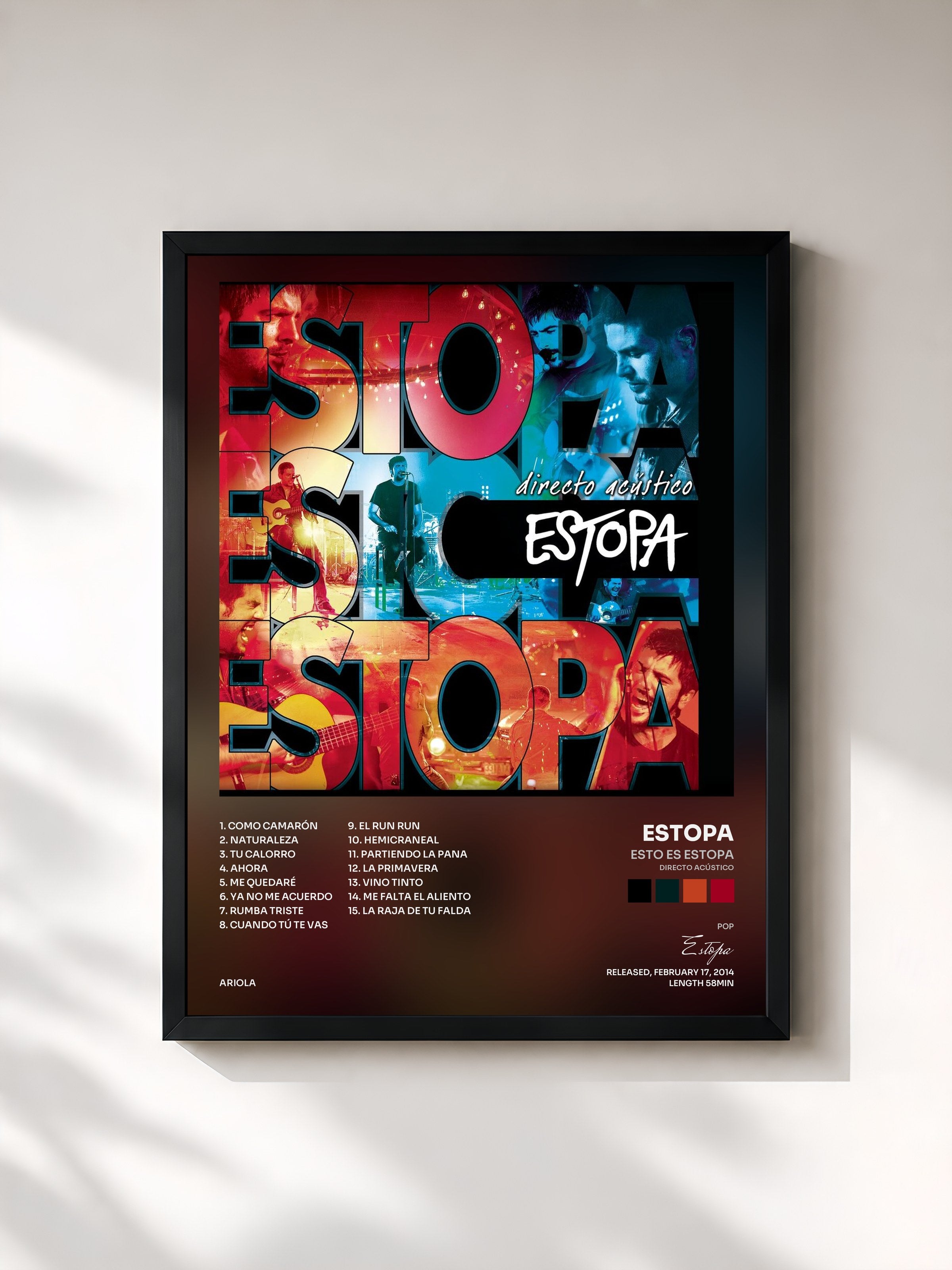 #noir Tableau de l'album Esto Es Estopa (Directo Acústico) de Estopa, cadre noir, imprimé et encadré en France