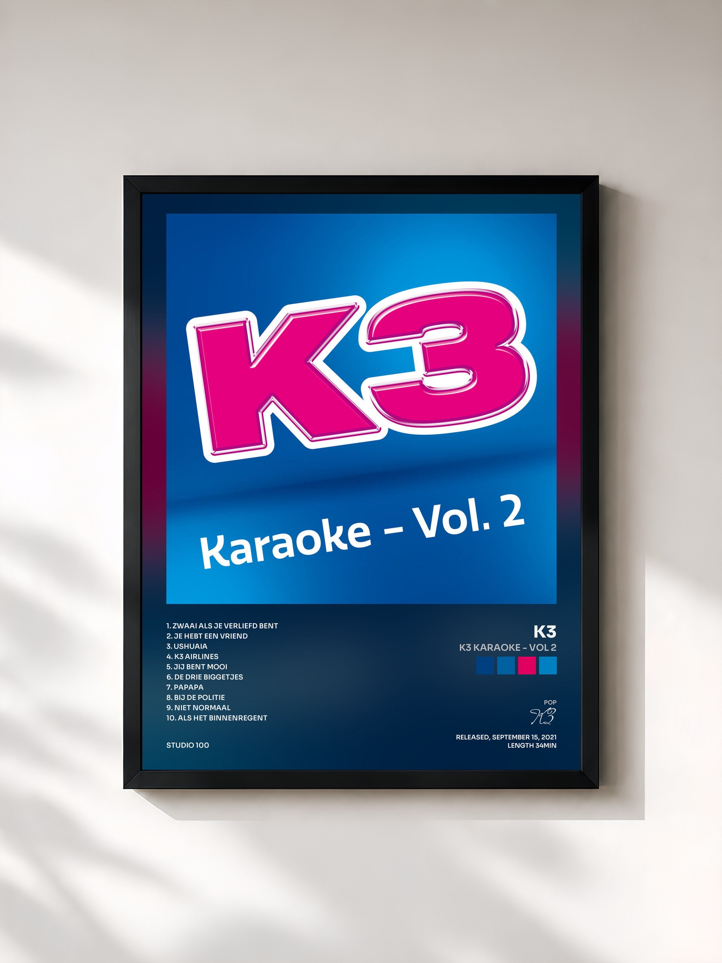 #noir Tableau de l'album K3 karaoke - Vol 2 de K3, cadre noir, imprimé et encadré en France