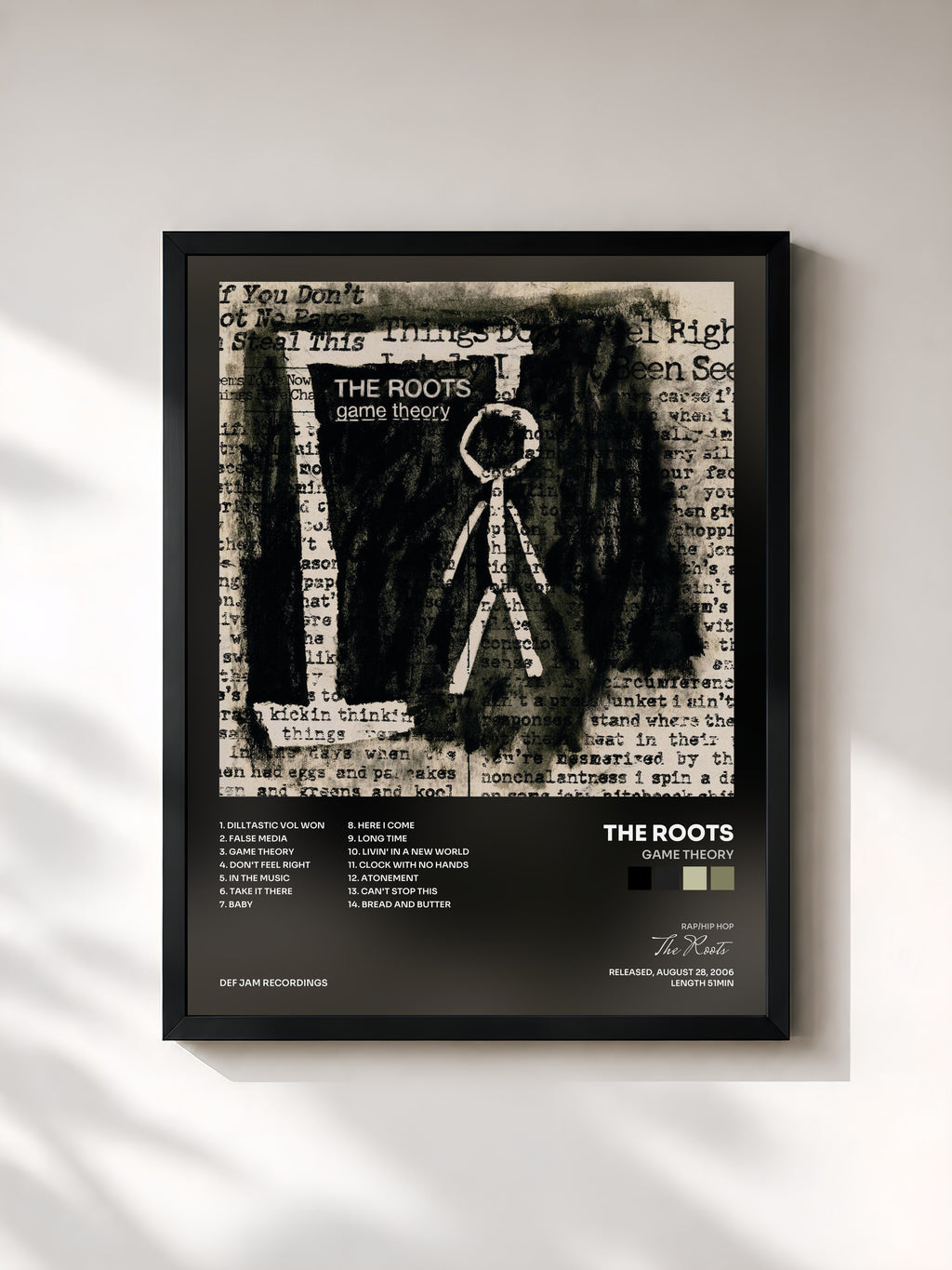 #noir Tableau de l'album Game Theory de The Roots, cadre noir, imprimé et encadré en France
