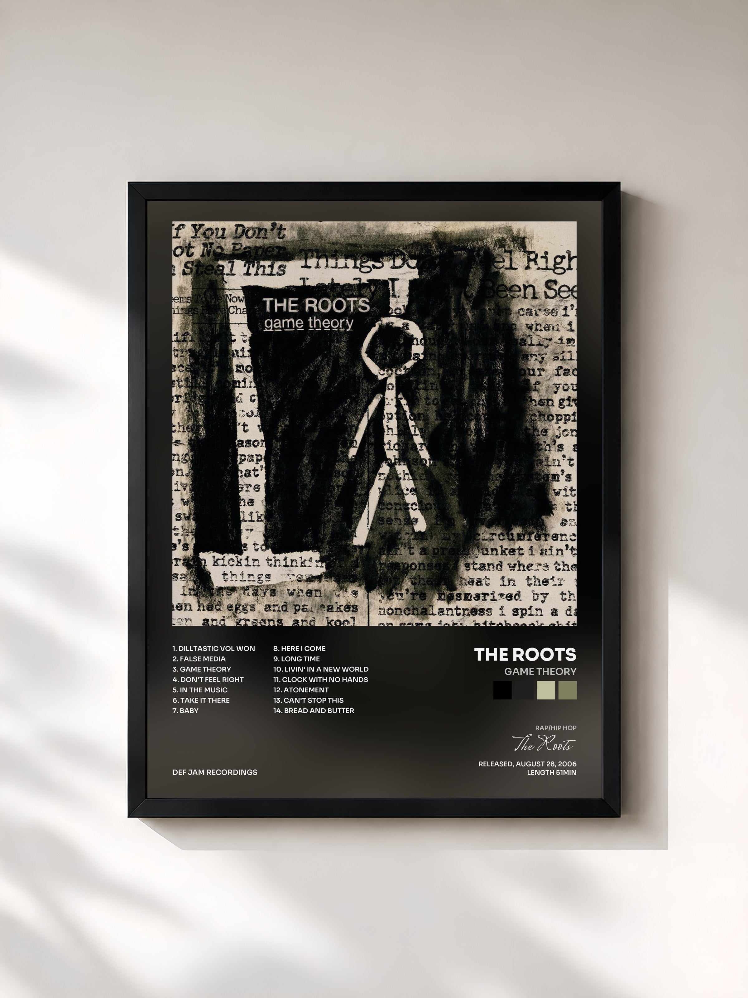 #noir Tableau de l'album Game Theory de The Roots, cadre noir, imprimé et encadré en France