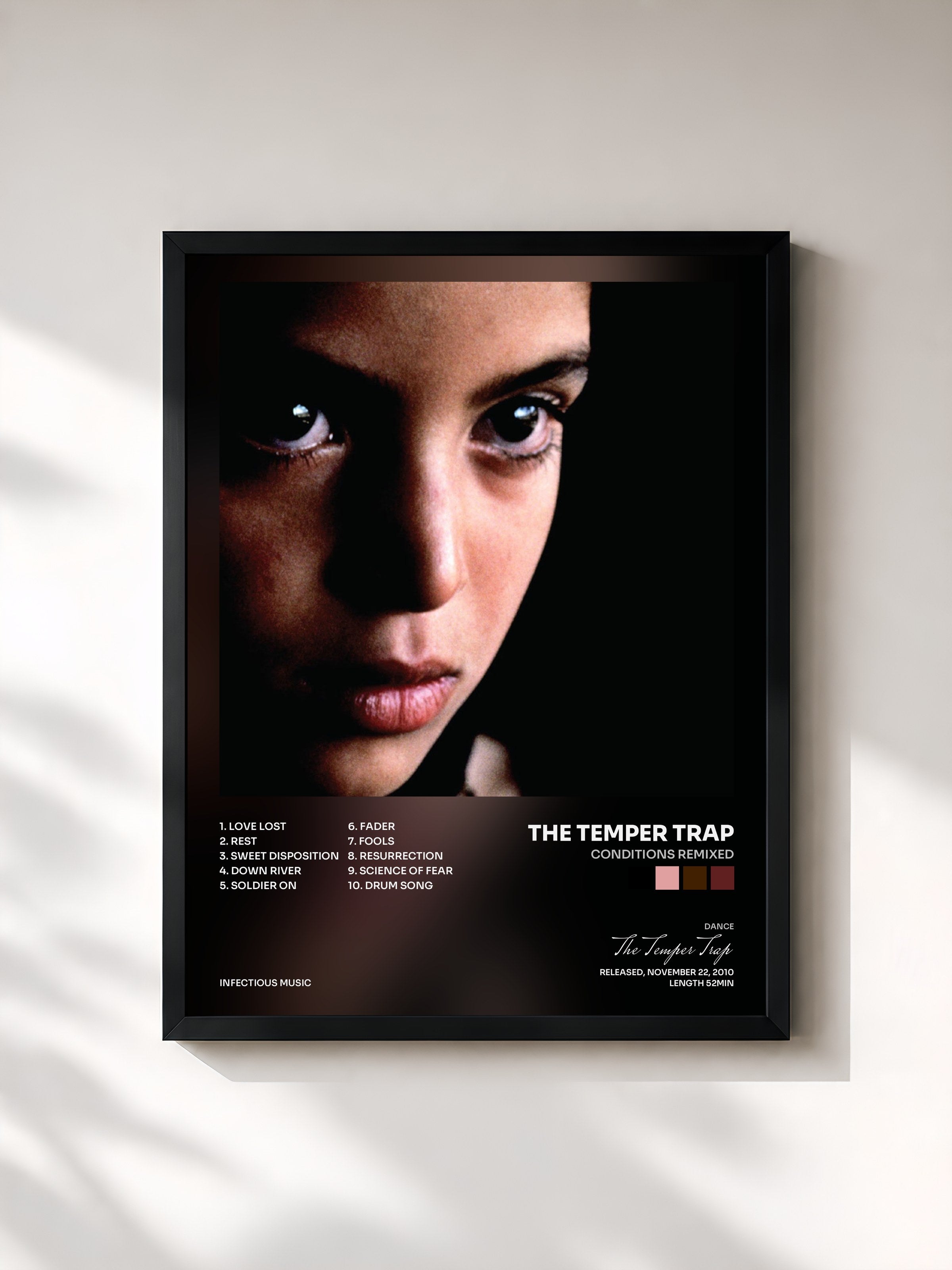 #noir Tableau de l'album Conditions Remixed de The Temper Trap, cadre noir, imprimé et encadré en France
