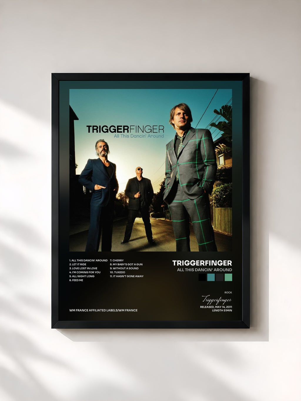 #noir Tableau de l'album All This Dancin' Around de Triggerfinger, cadre noir, imprimé et encadré en France
