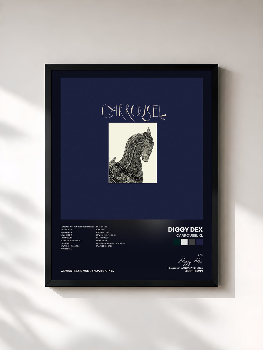 #noir Tableau de l'album Carrousel XL de Diggy Dex, cadre noir, imprimé et encadré en France