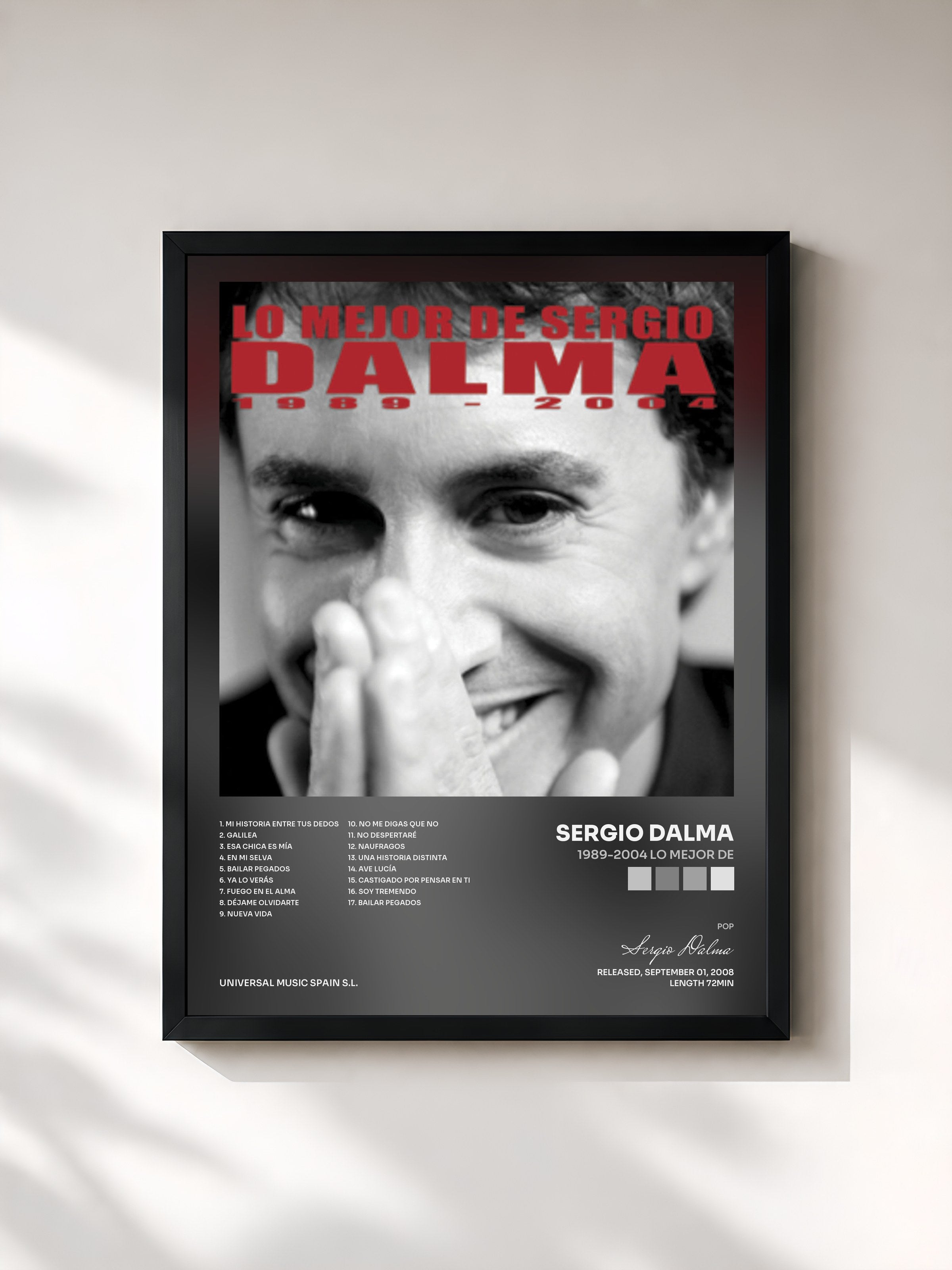#noir Tableau de l'album 1989-2004 Lo Mejor De de Sergio Dalma, cadre noir, imprimé et encadré en France