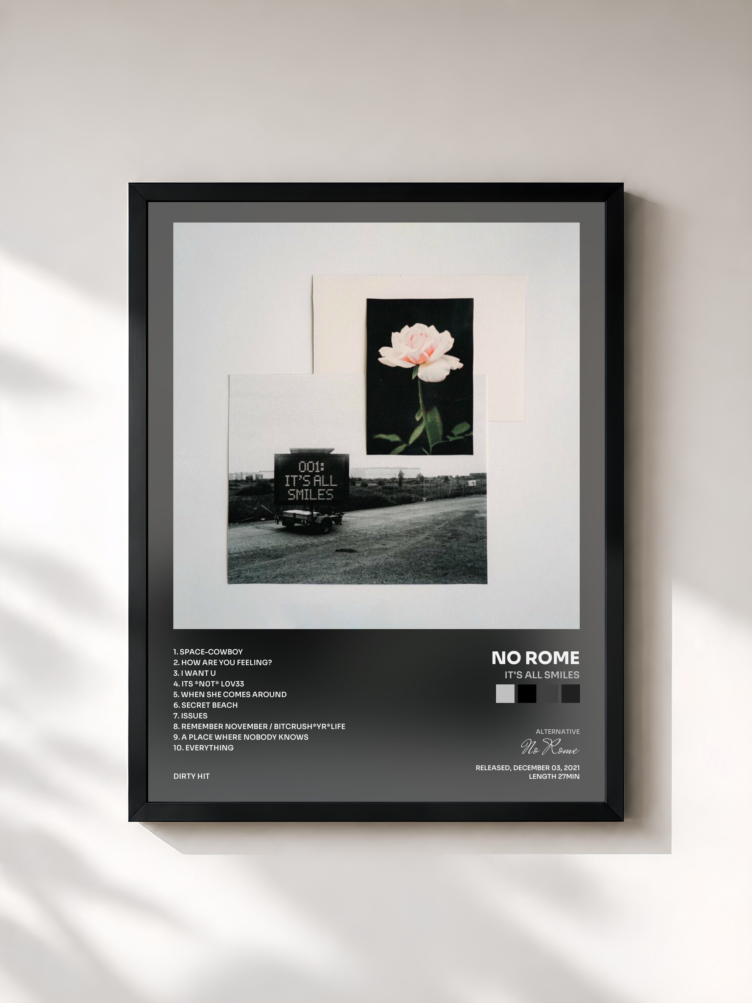#noir Tableau de l'album It's All Smiles de No Rome, cadre noir, imprimé et encadré en France