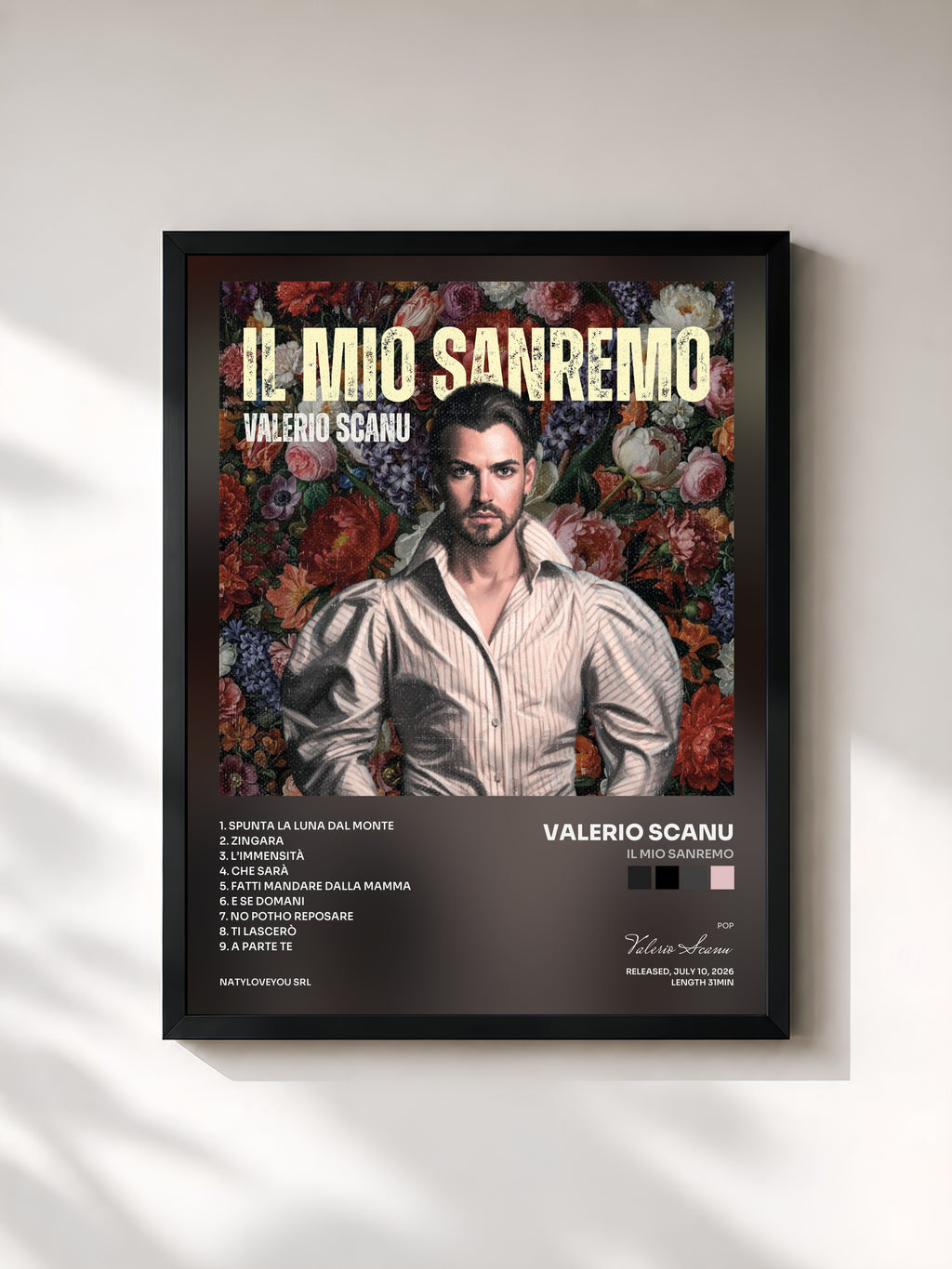 #noir Tableau de l'album Il Mio Sanremo de Valerio Scanu, cadre noir, imprimé et encadré en France
