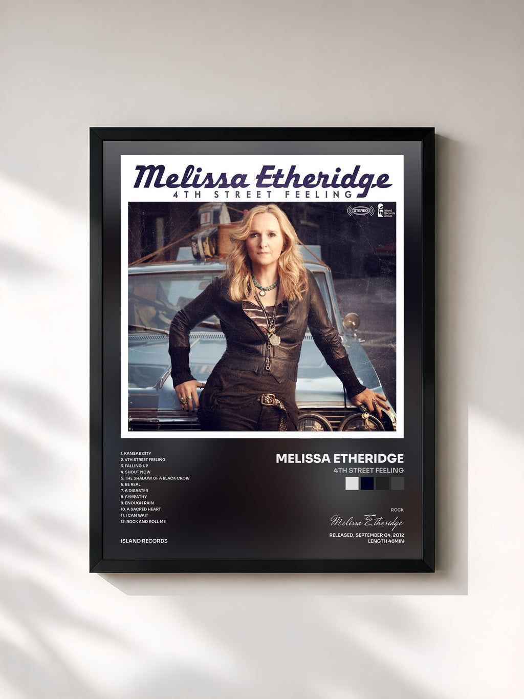 #noir Tableau de l'album 4th Street Feeling de Melissa Etheridge, cadre noir, imprimé et encadré en France