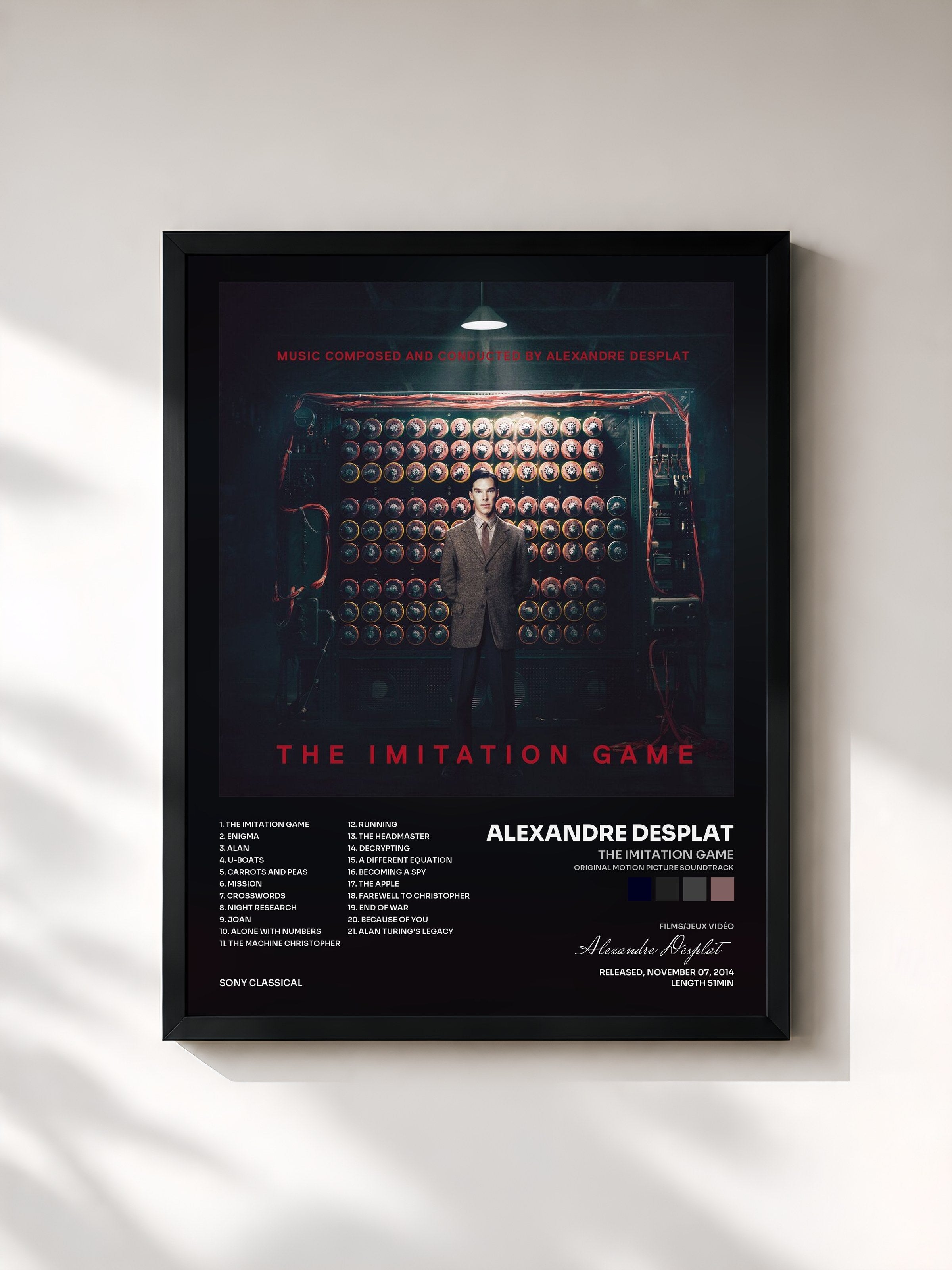 #noir Tableau de l'album The Imitation Game (Original Motion Picture Soundtrack) de Alexandre Desplat, cadre noir, imprimé et encadré en France