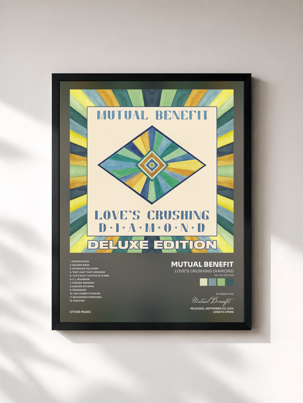 #noir Tableau de l'album Love's Crushing Diamond (Deluxe Edition) de Mutual Benefit, cadre noir, imprimé et encadré en France