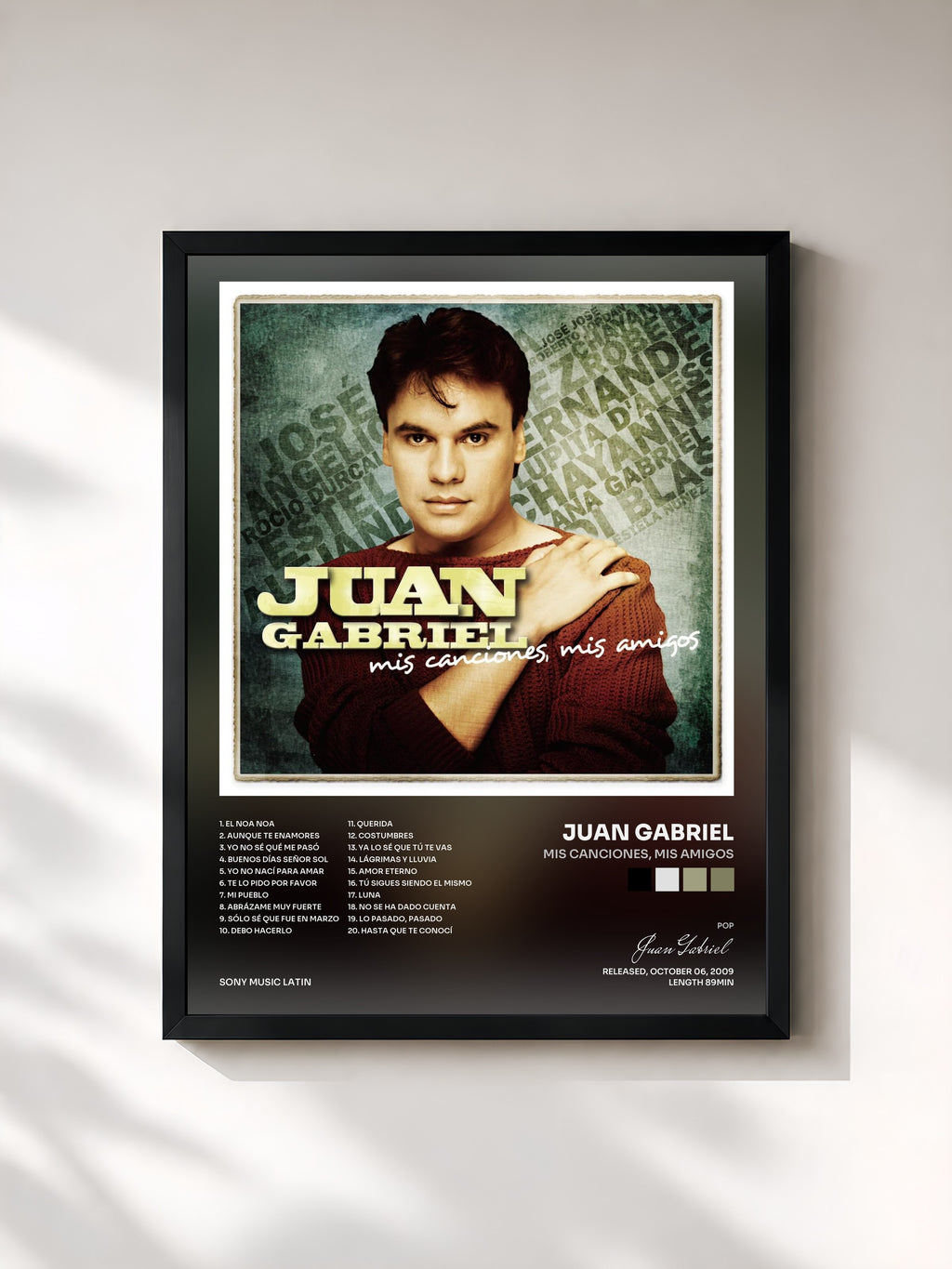 #noir Tableau de l'album Mis Canciones, Mis Amigos de Juan Gabriel, cadre noir, imprimé et encadré en France