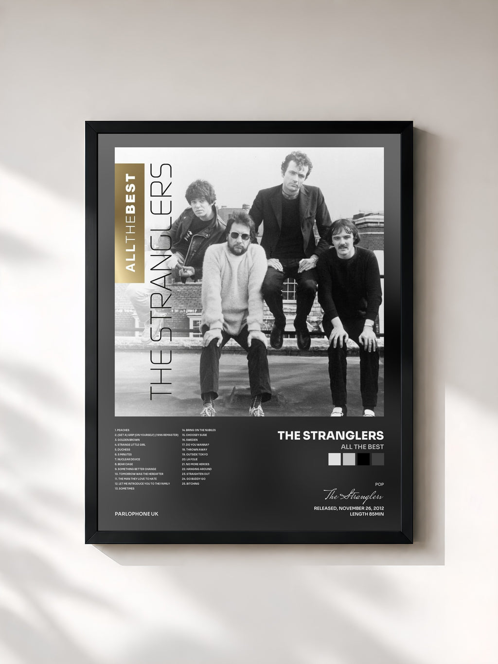#noir Tableau de l'album All the Best de The Stranglers, cadre noir, imprimé et encadré en France