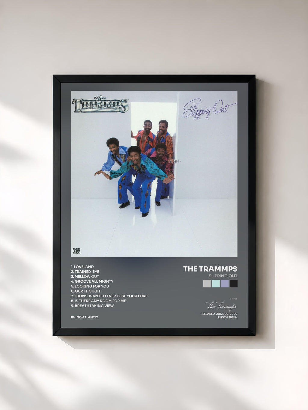 #noir Tableau de l'album Slipping Out de The Trammps, cadre noir, imprimé et encadré en France