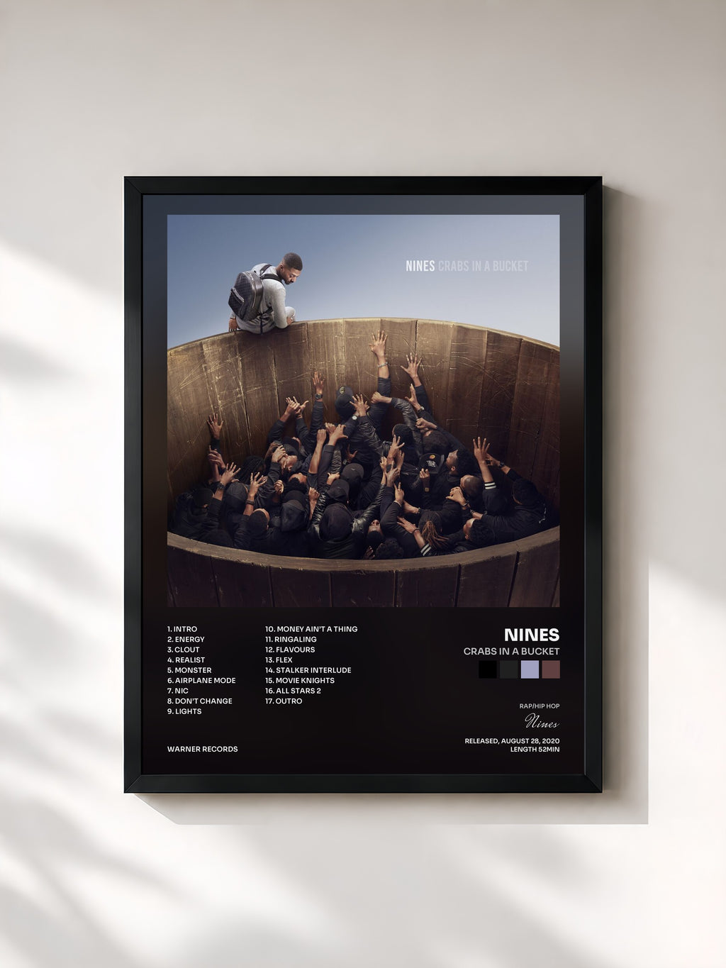 #noir Tableau de l'album Crabs In A Bucket de Nines, cadre noir, imprimé et encadré en France