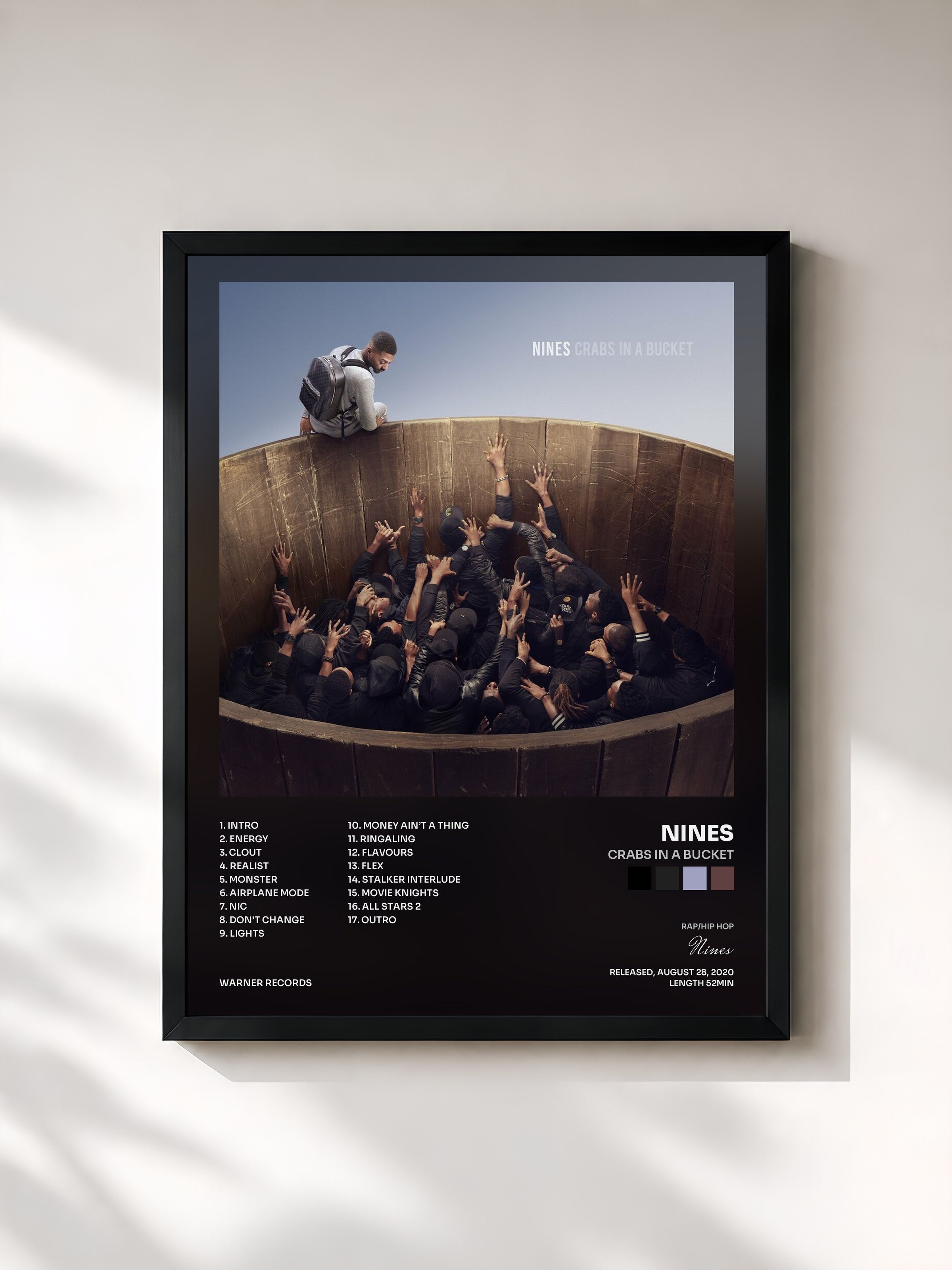 #noir Tableau de l'album Crabs In A Bucket de Nines, cadre noir, imprimé et encadré en France