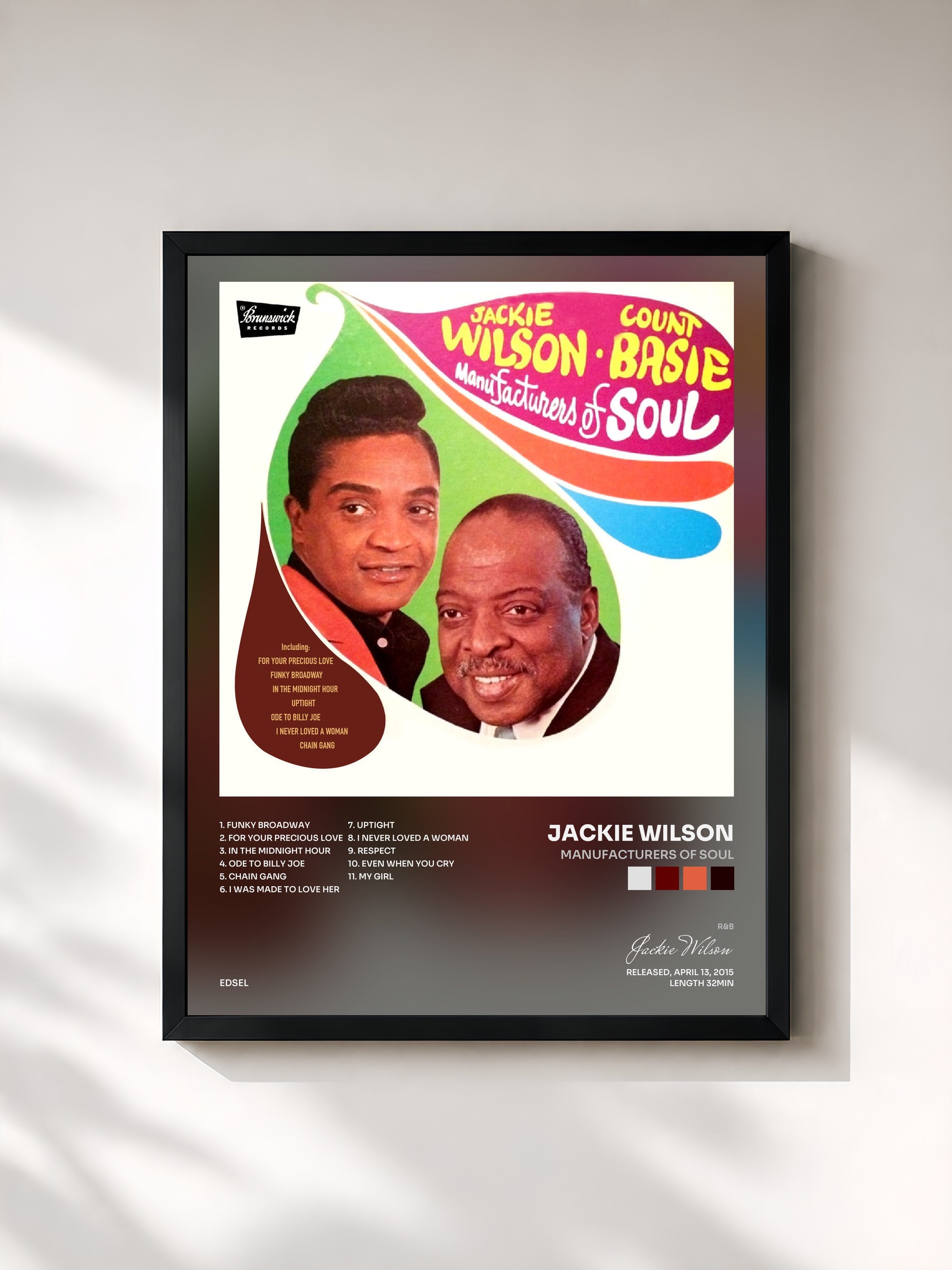#noir Tableau de l'album Manufacturers of Soul de Jackie Wilson, cadre noir, imprimé et encadré en France