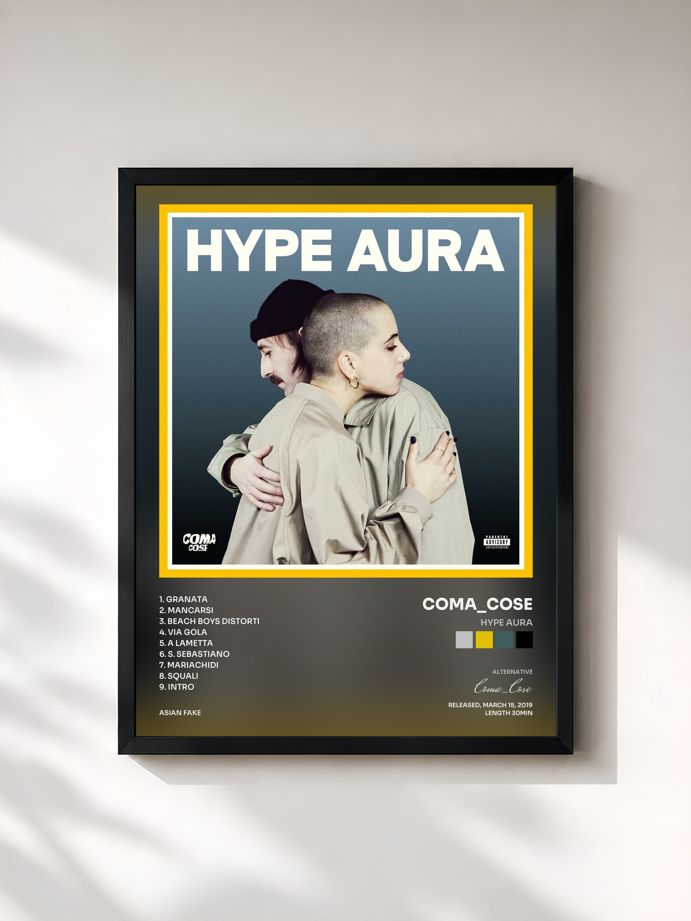 #noir Tableau de l'album HYPE AURA de Coma_Cose, cadre noir, imprimé et encadré en France
