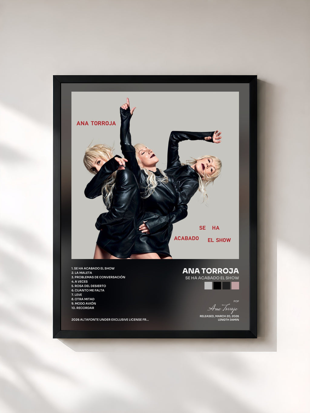 #noir Tableau de l'album Se Ha Acabado El Show de Ana Torroja, cadre noir, imprimé et encadré en France