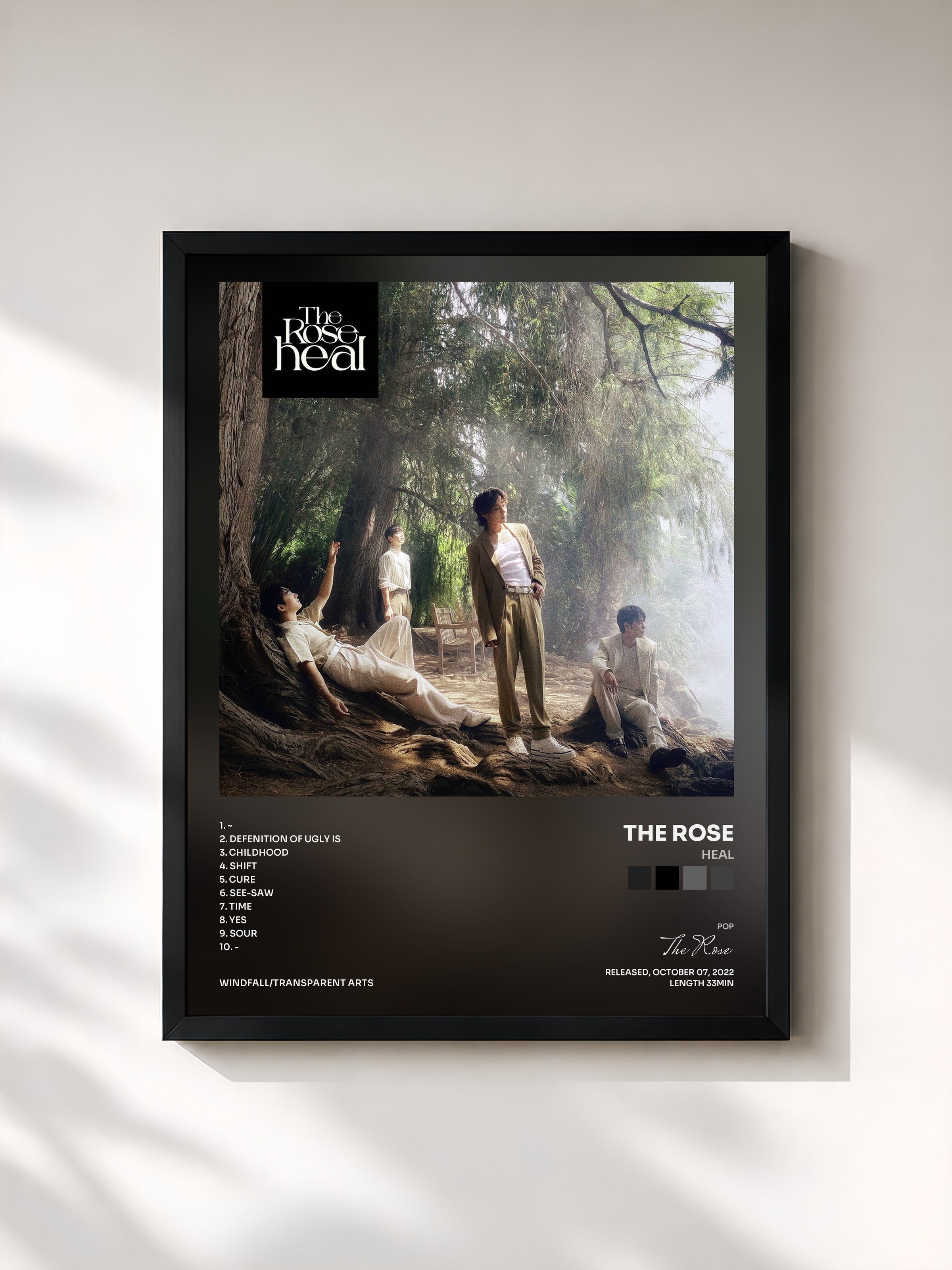 #noir Tableau de l'album HEAL de The Rose, cadre noir, imprimé et encadré en France