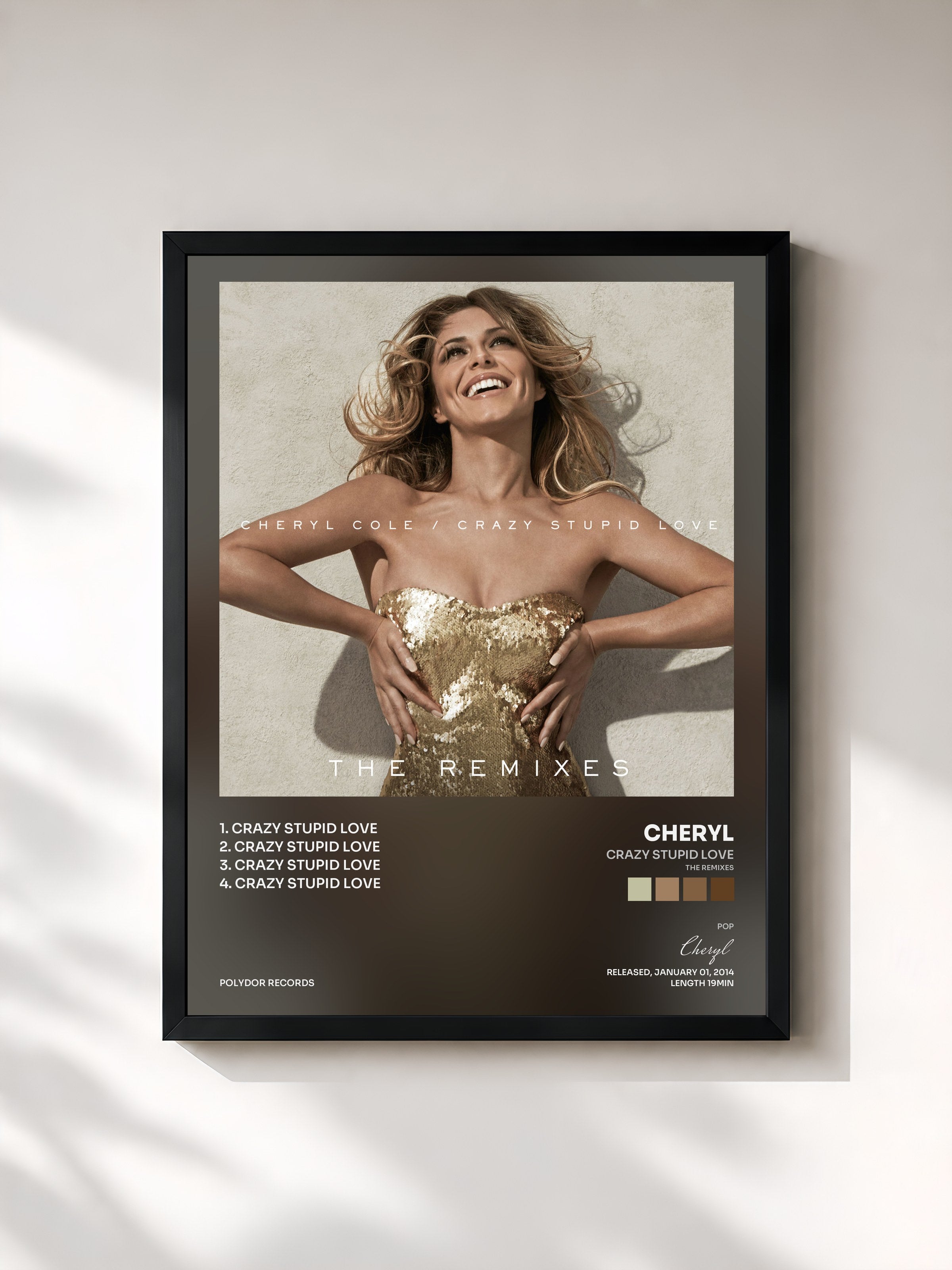 #noir Tableau de l'album Crazy Stupid Love (The Remixes) de Cheryl, cadre noir, imprimé et encadré en France