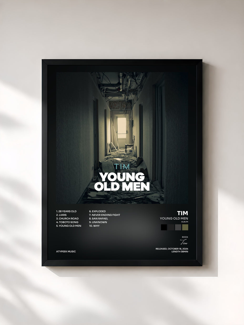 #noir Tableau de l'album Young Old Men (Album) de Tim, cadre noir, imprimé et encadré en France