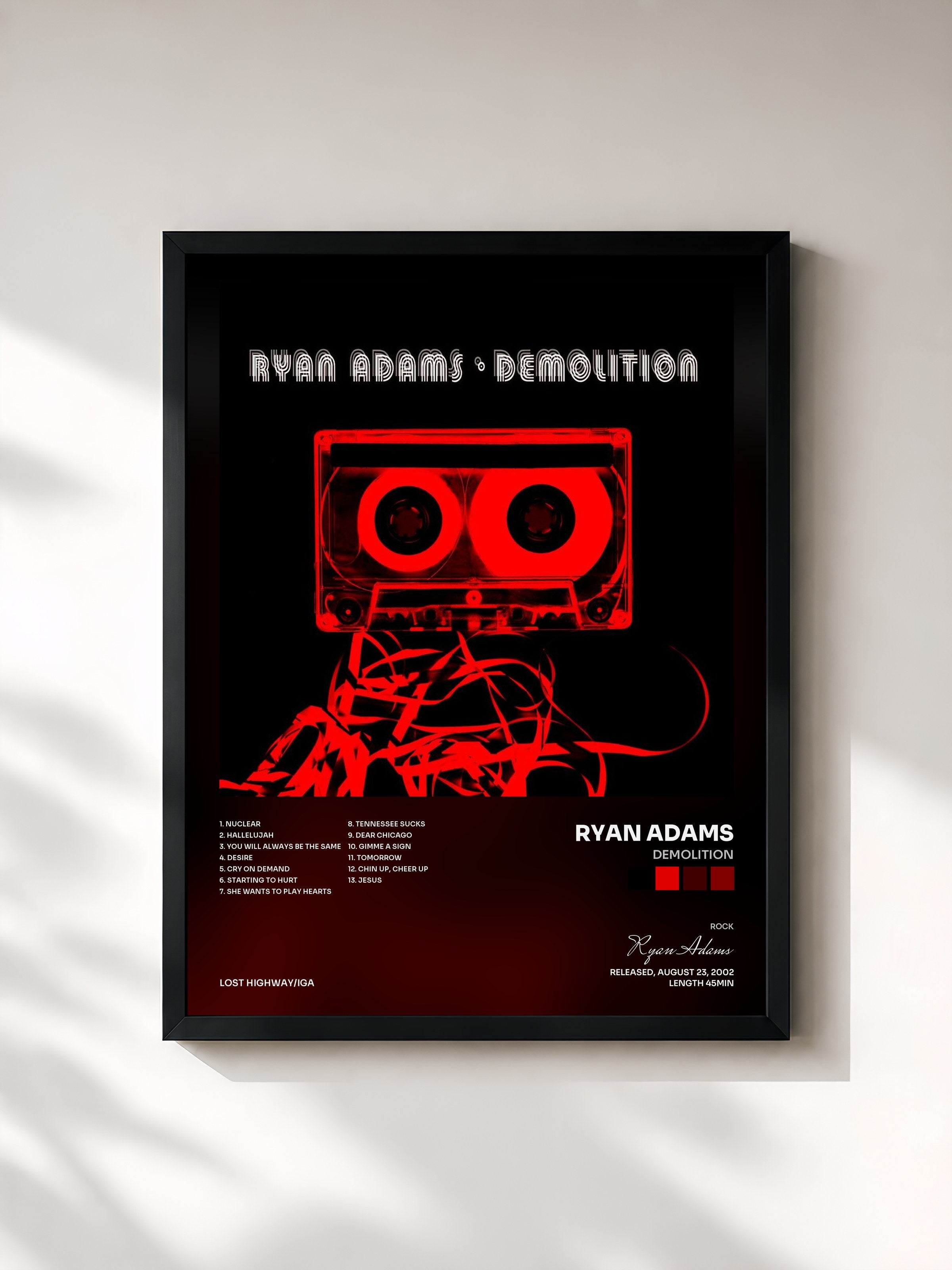 #noir Tableau de l'album Demolition de Ryan Adams, cadre noir, imprimé et encadré en France