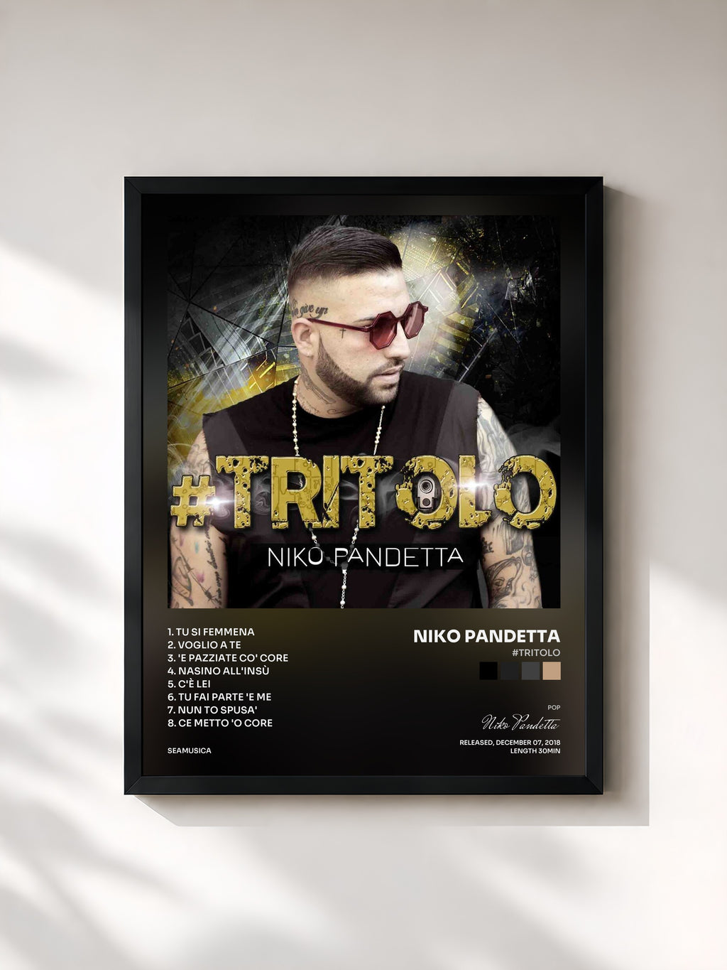 #noir Tableau de l'album #Tritolo de Niko Pandetta, cadre noir, imprimé et encadré en France