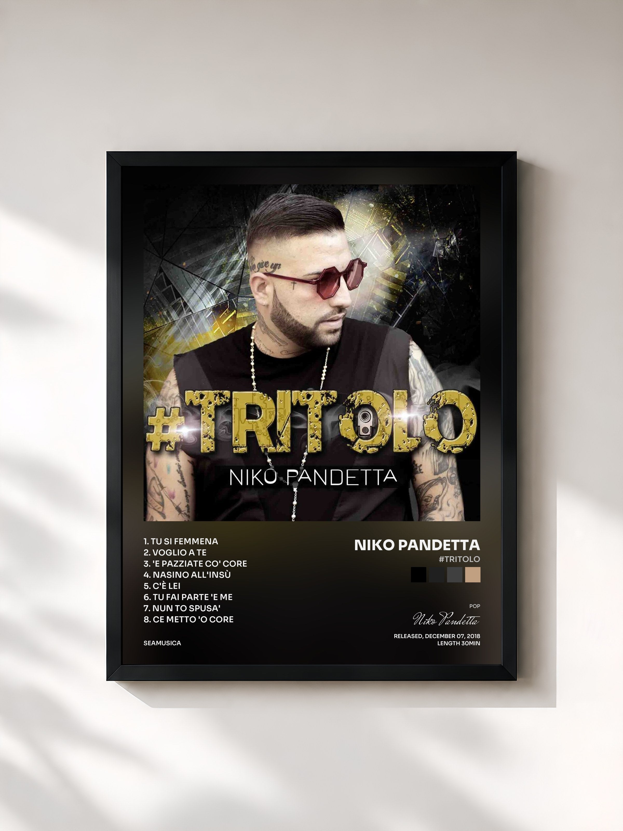 #noir Tableau de l'album #Tritolo de Niko Pandetta, cadre noir, imprimé et encadré en France