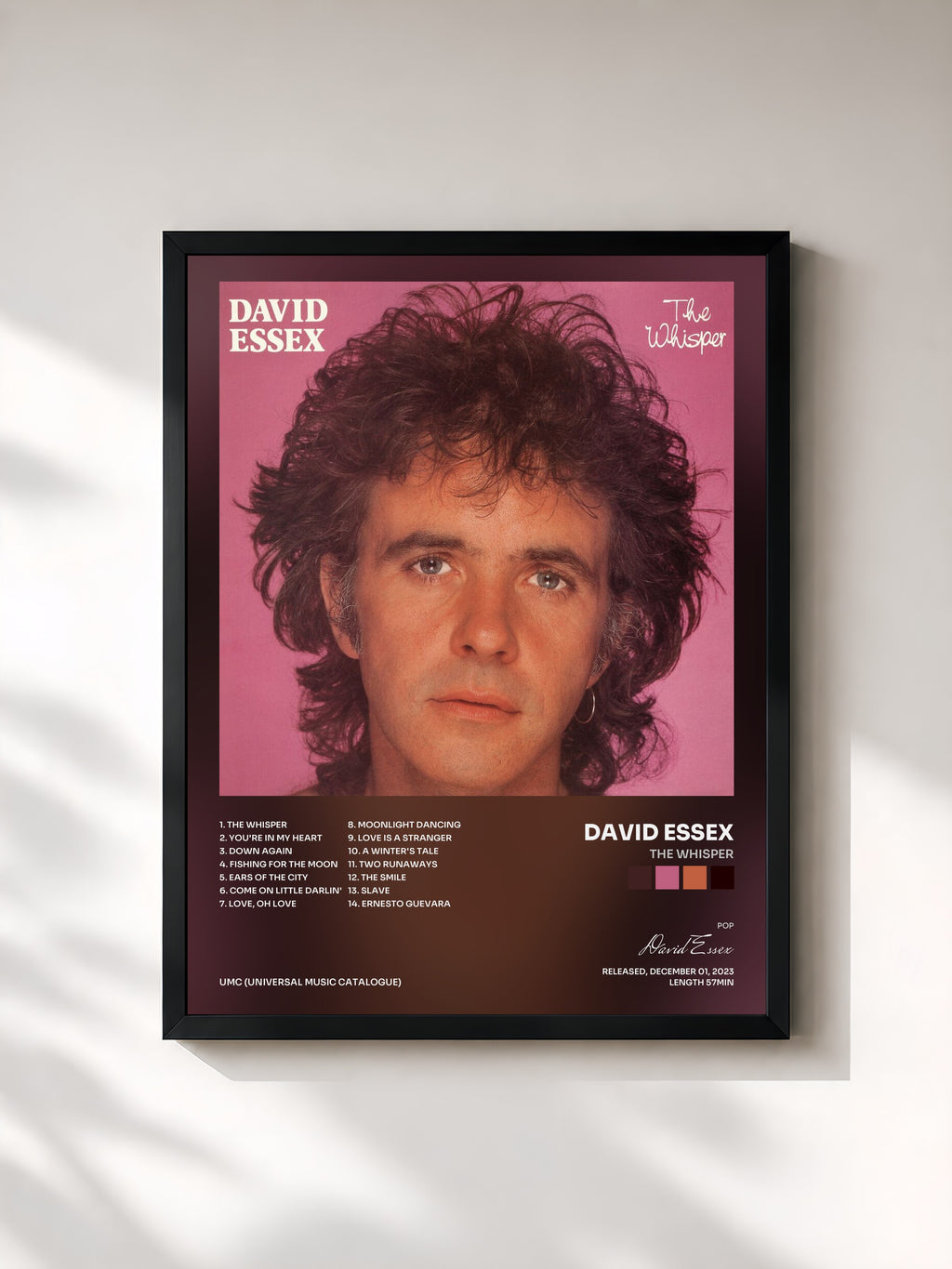 #noir Tableau de l'album The Whisper de David Essex, cadre noir, imprimé et encadré en France
