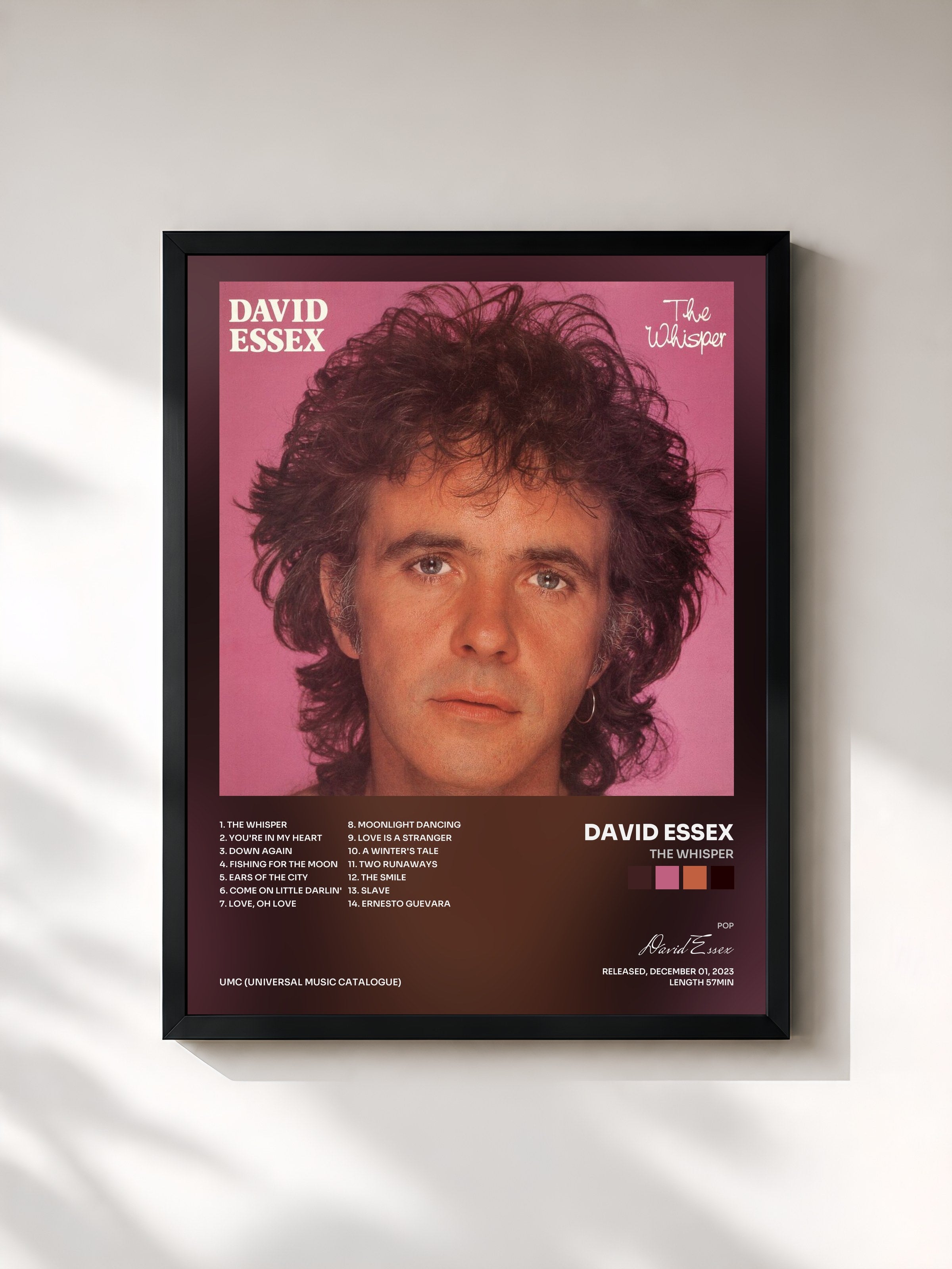 #noir Tableau de l'album The Whisper de David Essex, cadre noir, imprimé et encadré en France