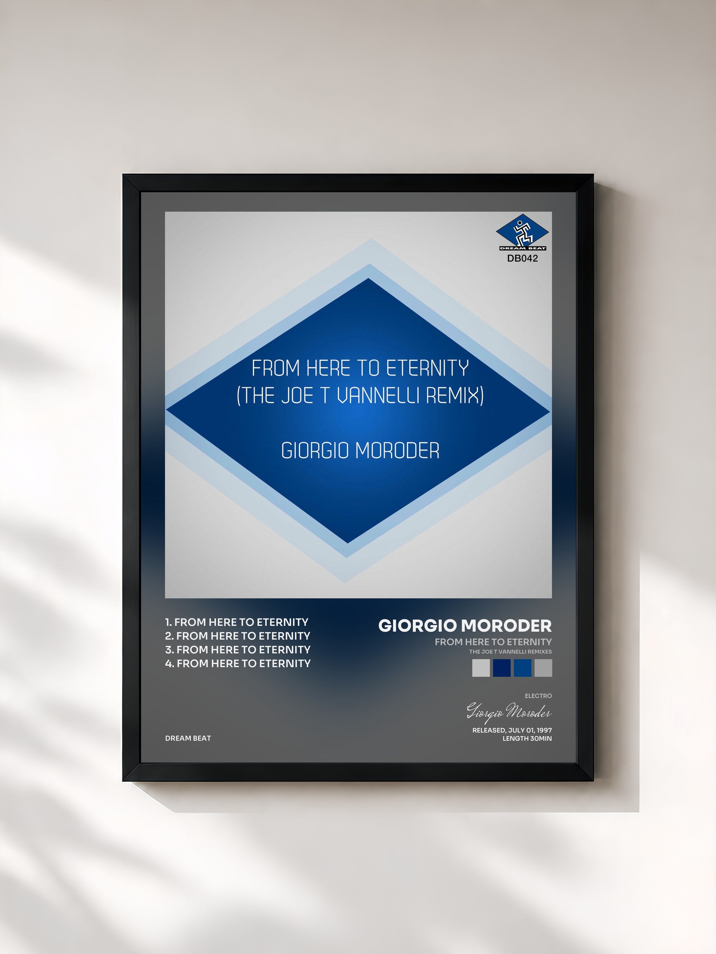 #noir Tableau de l'album From Here to Eternity (The Joe T Vannelli Remixes) de Giorgio Moroder, cadre noir, imprimé et encadré en France