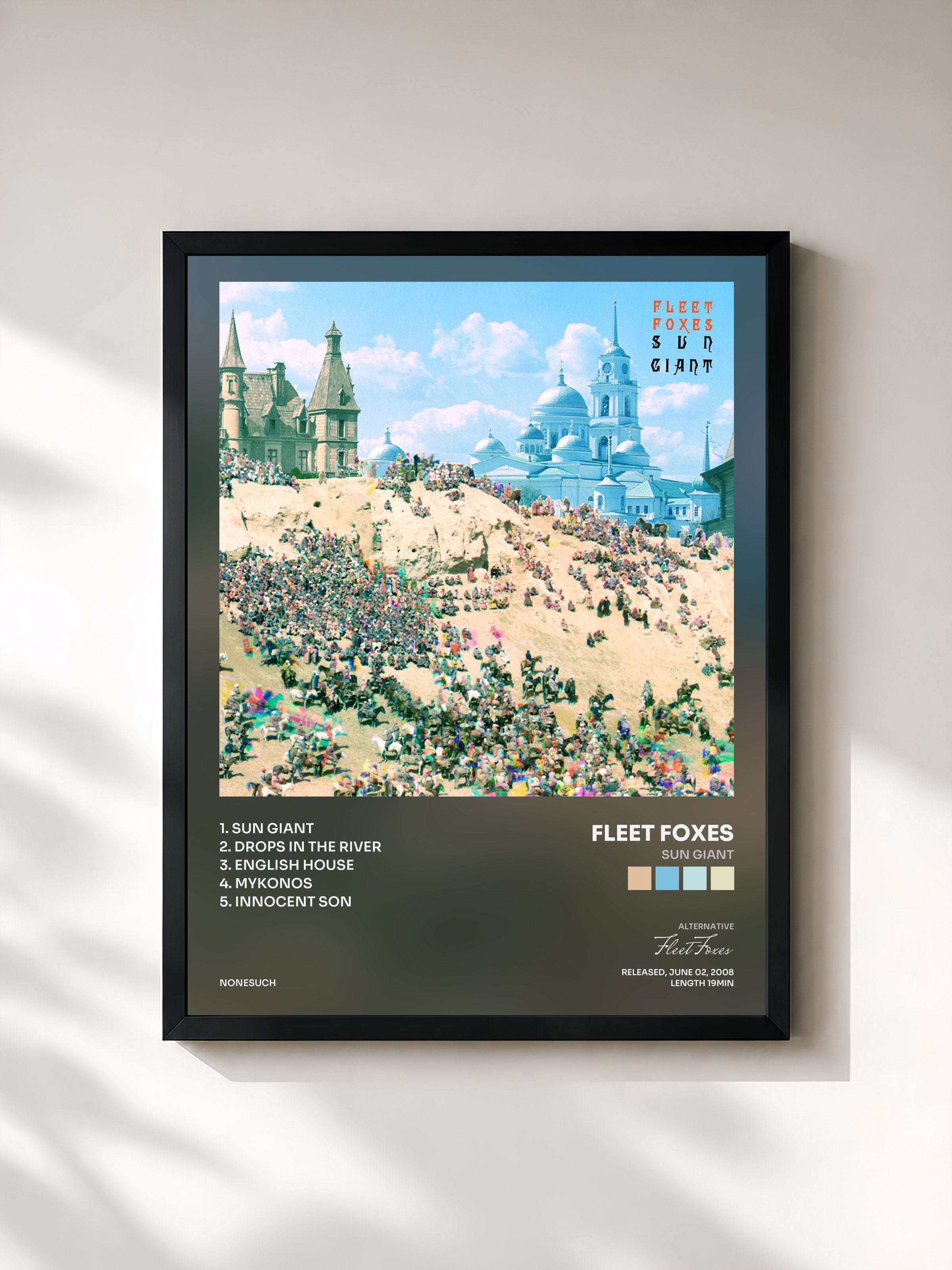#noir Tableau de l'album Sun Giant de Fleet Foxes, cadre noir, imprimé et encadré en France