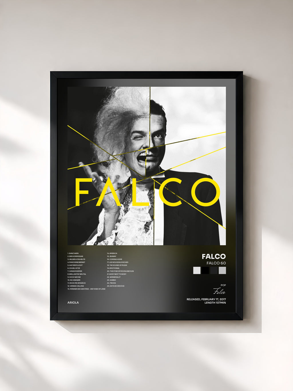 #noir Tableau de l'album FALCO 60 de Falco, cadre noir, imprimé et encadré en France
