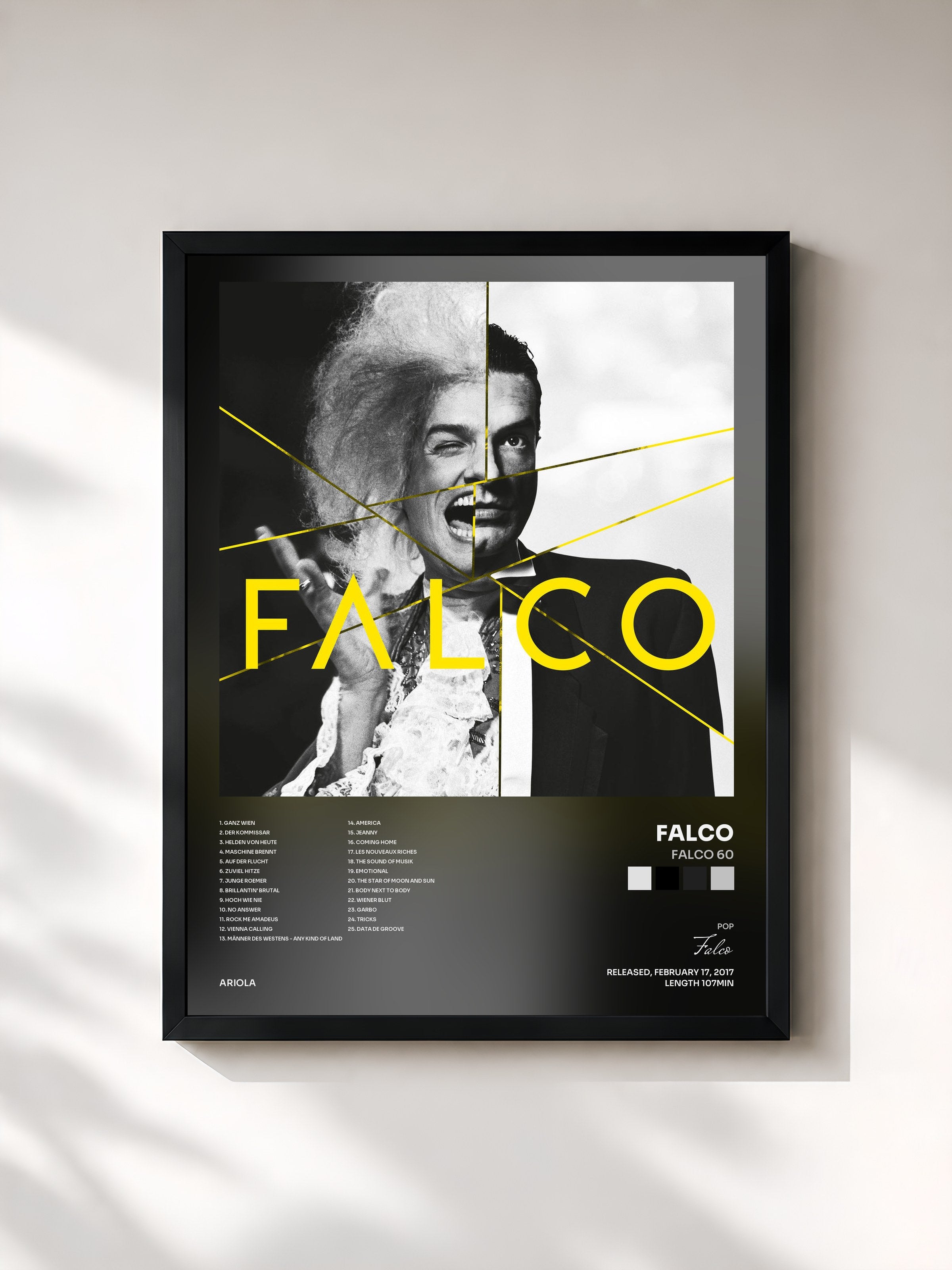 #noir Tableau de l'album FALCO 60 de Falco, cadre noir, imprimé et encadré en France