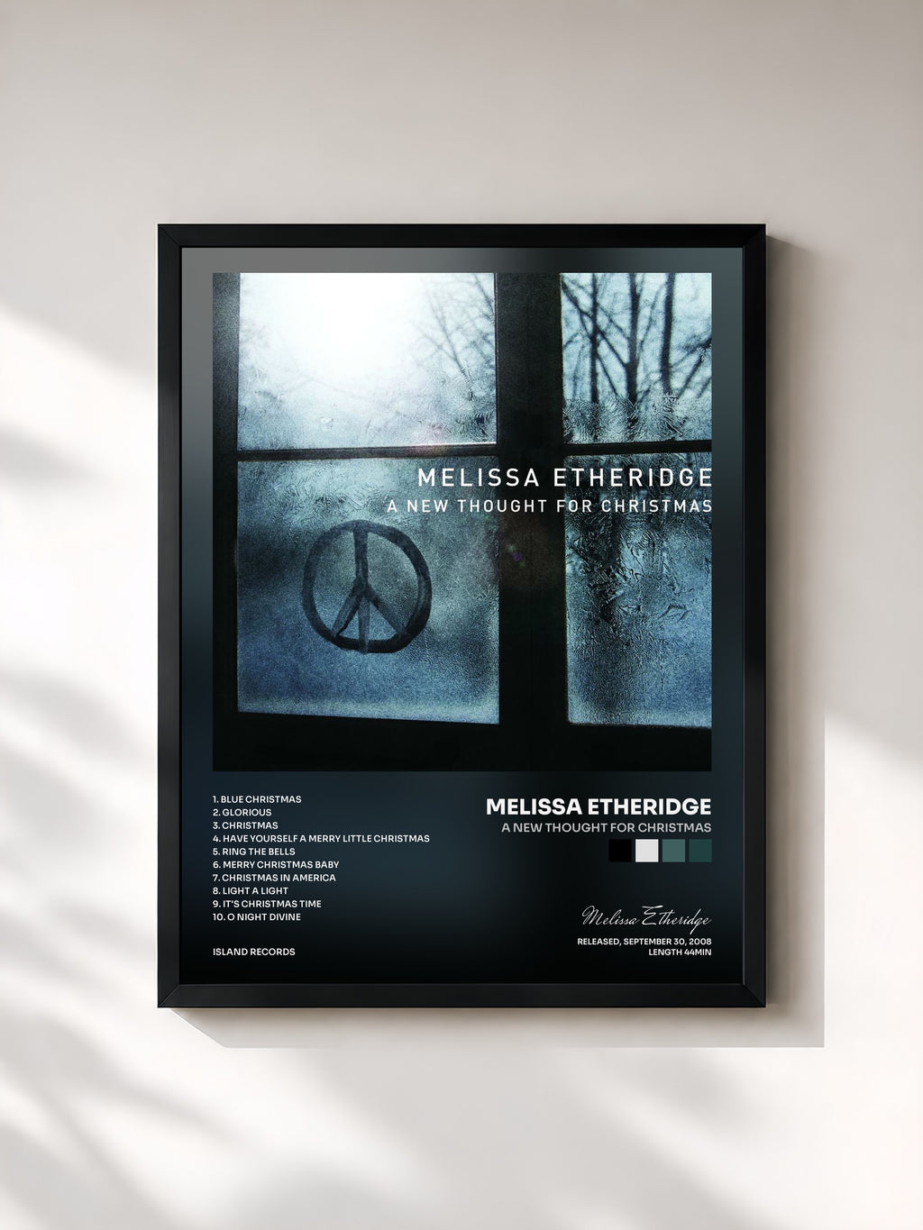 #noir Tableau de l'album A New Thought For Christmas de Melissa Etheridge, cadre noir, imprimé et encadré en France