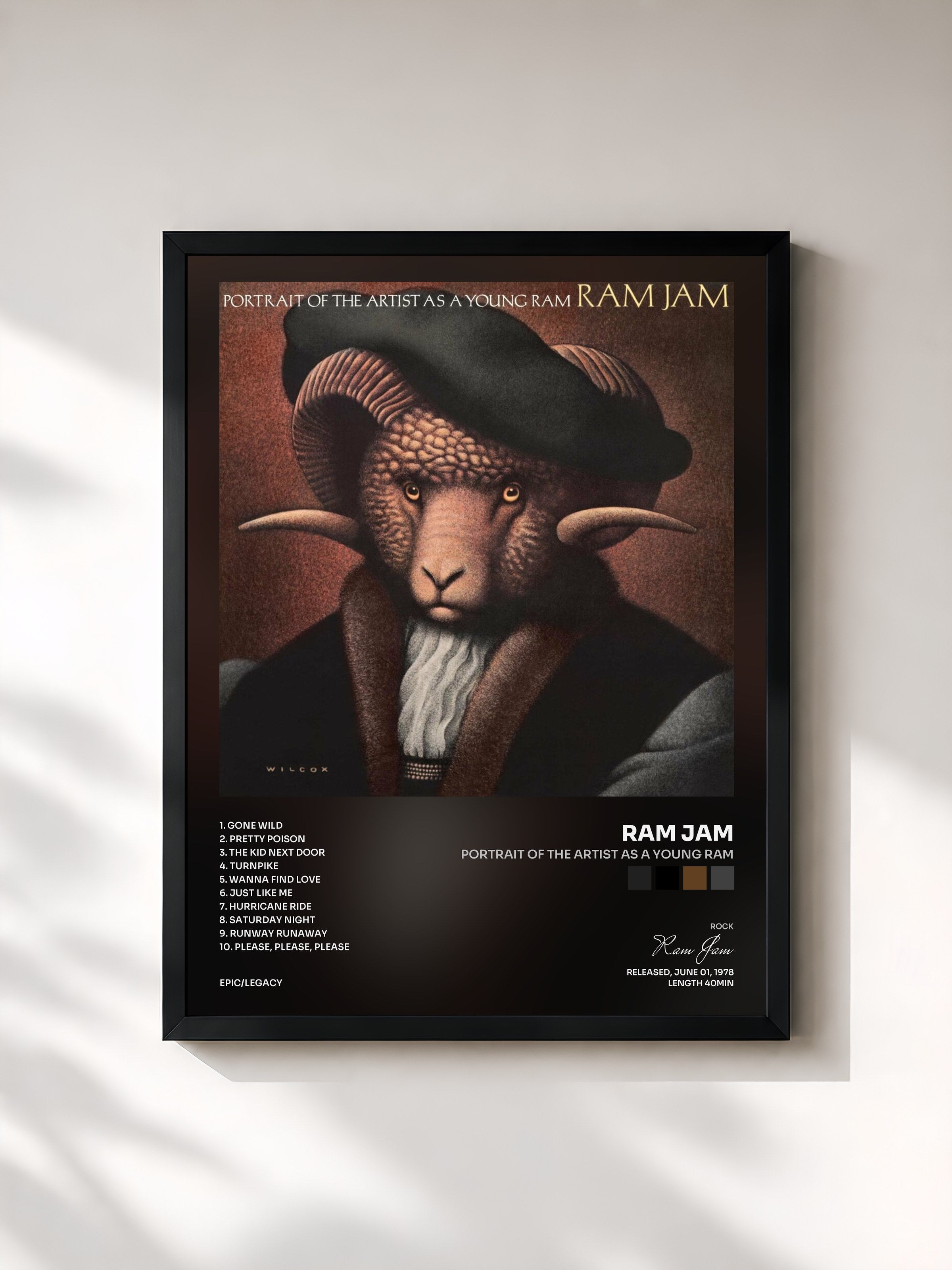 #noir Tableau de l'album Portrait of the Artist as a Young Ram de Ram Jam, cadre noir, imprimé et encadré en France