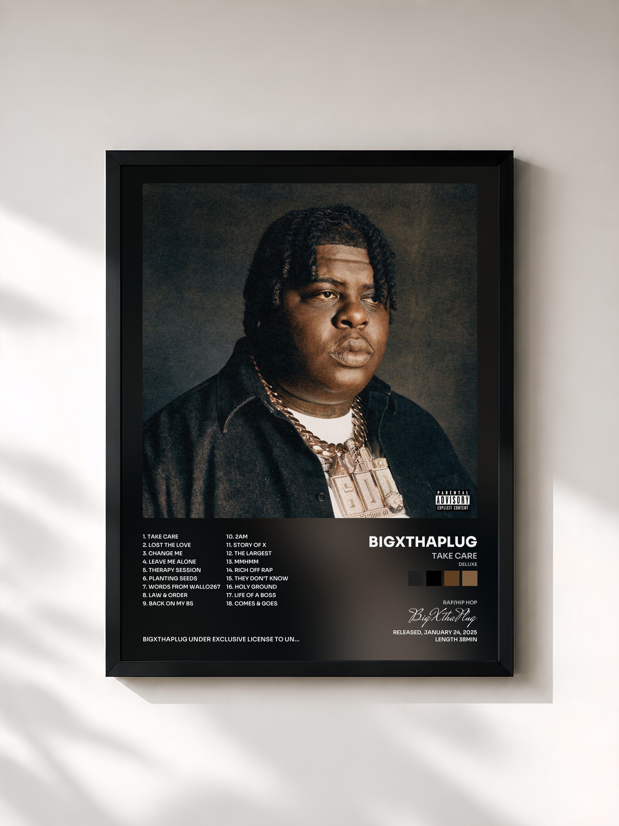 #noir Tableau de l'album TAKE CARE (DELUXE) de BigXthaPlug, cadre noir, imprimé et encadré en France