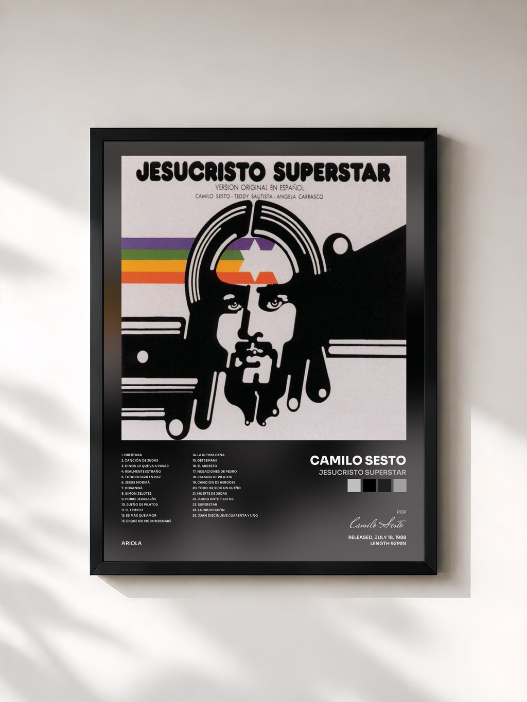 #noir Tableau de l'album Jesucristo Superstar de Camilo Sesto, cadre noir, imprimé et encadré en France