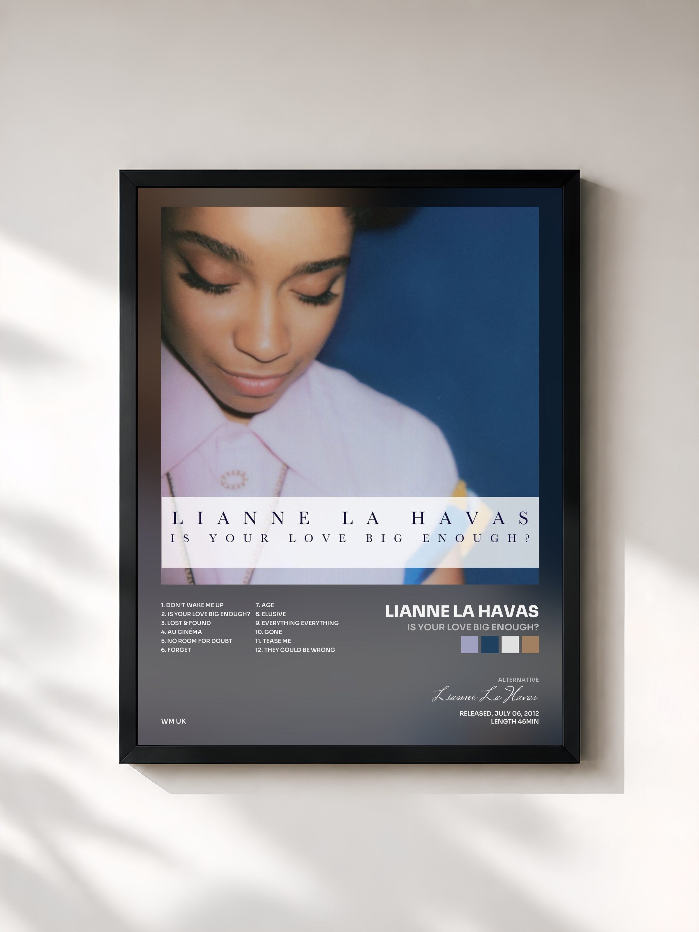 #noir Tableau de l'album Is Your Love Big Enough? de Lianne La Havas, cadre noir, imprimé et encadré en France
