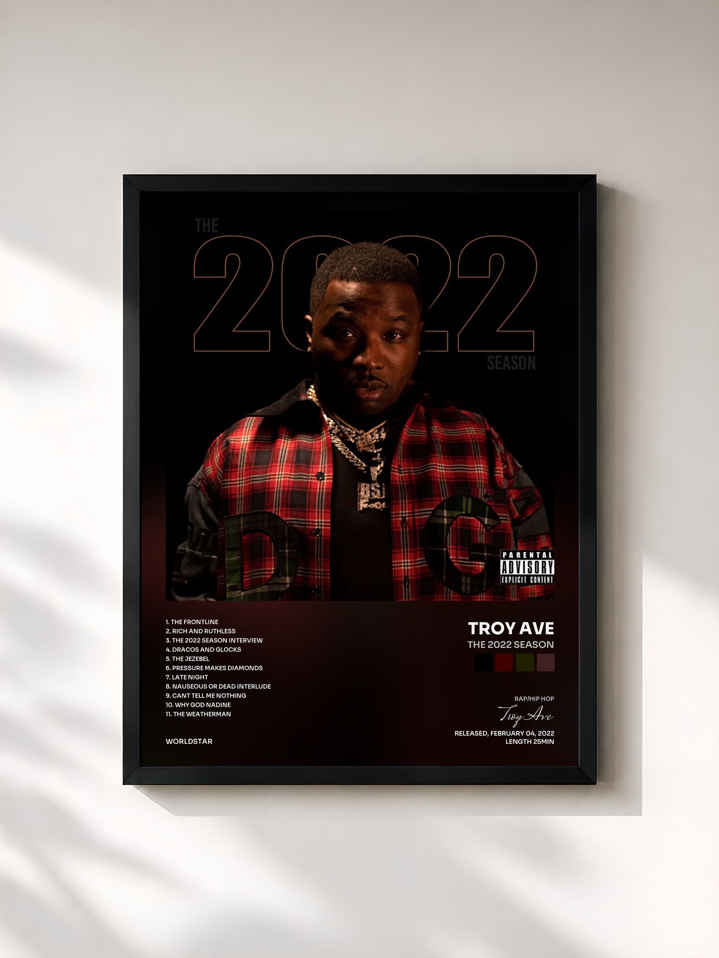 #noir Tableau de l'album The 2022 Season de Troy Ave, cadre noir, imprimé et encadré en France