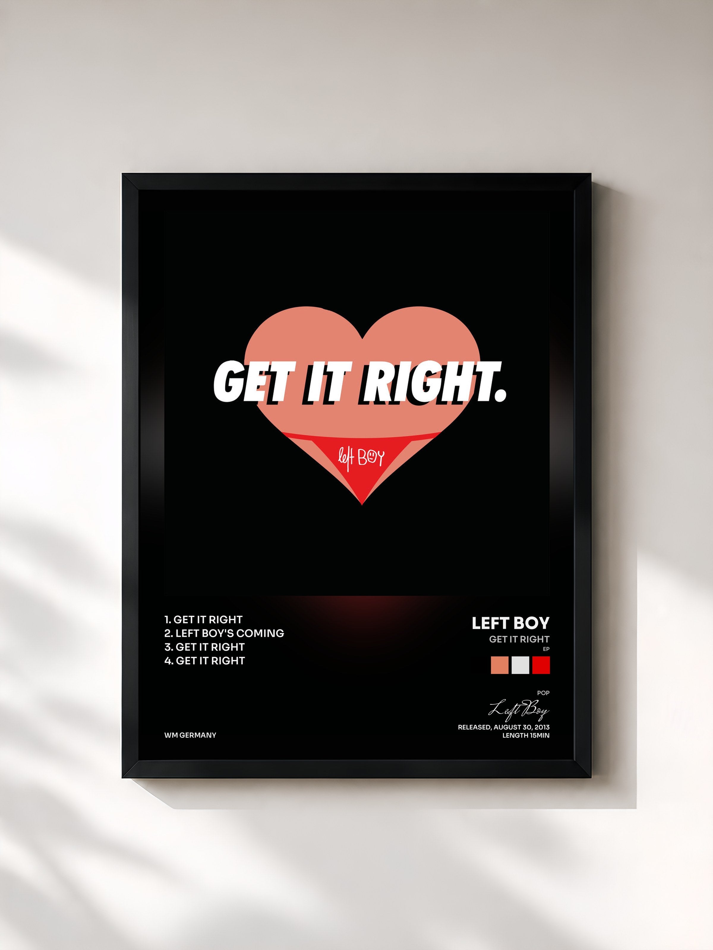 #noir Tableau de l'album Get It Right (EP) de Left Boy, cadre noir, imprimé et encadré en France