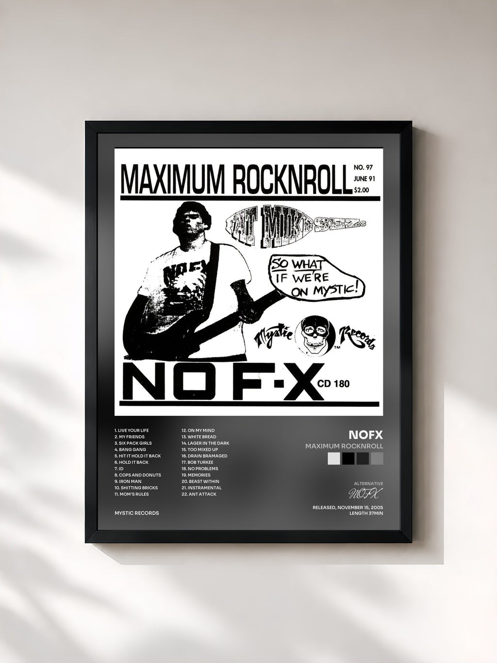 #noir Tableau de l'album Maximum Rocknroll de NOFX, cadre noir, imprimé et encadré en France