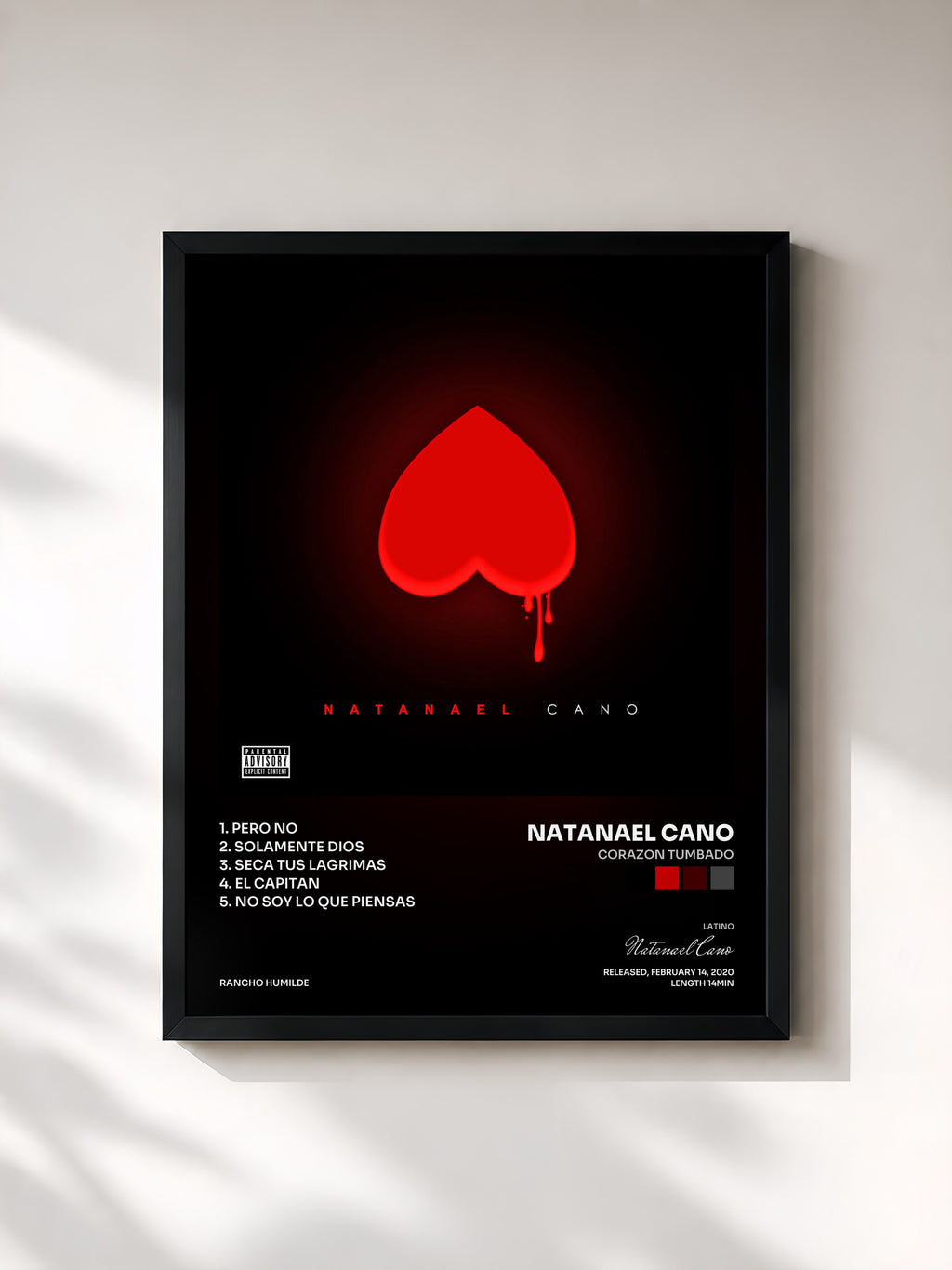 #noir Tableau de l'album Corazon Tumbado de Natanael Cano, cadre noir, imprimé et encadré en France