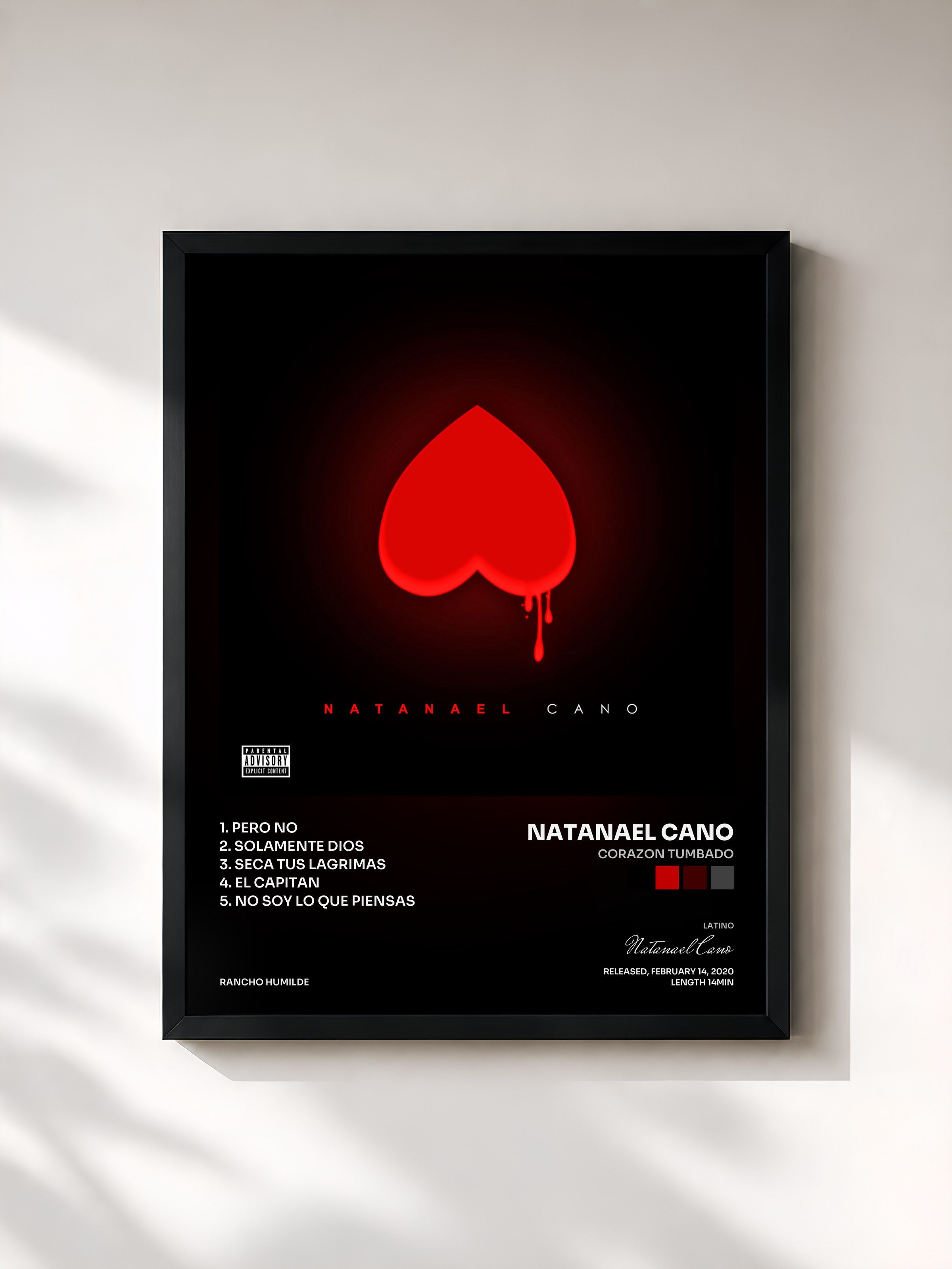 #noir Tableau de l'album Corazon Tumbado de Natanael Cano, cadre noir, imprimé et encadré en France