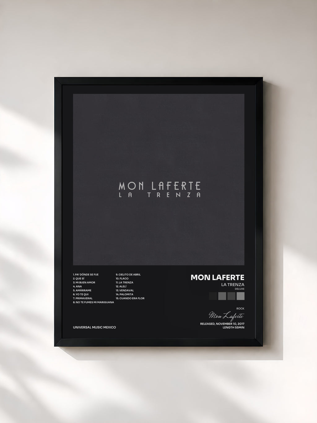 #noir Tableau de l'album La Trenza (Deluxe) de Mon Laferte, cadre noir, imprimé et encadré en France