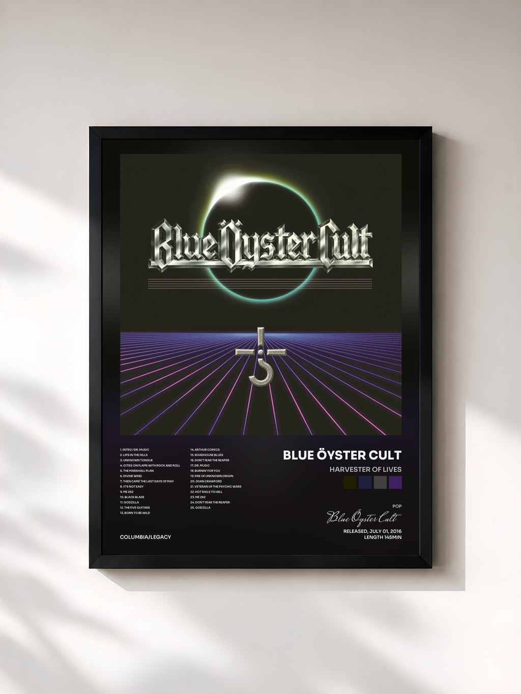 #noir Tableau de l'album Harvester Of Lives de Blue Öyster Cult, cadre noir, imprimé et encadré en France