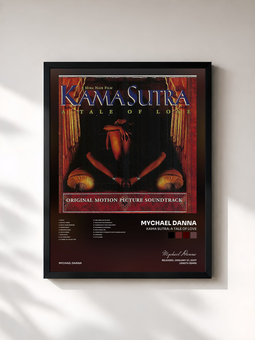#noir Tableau de l'album Kama Sutra: A Tale Of Love de Mychael Danna, cadre noir, imprimé et encadré en France