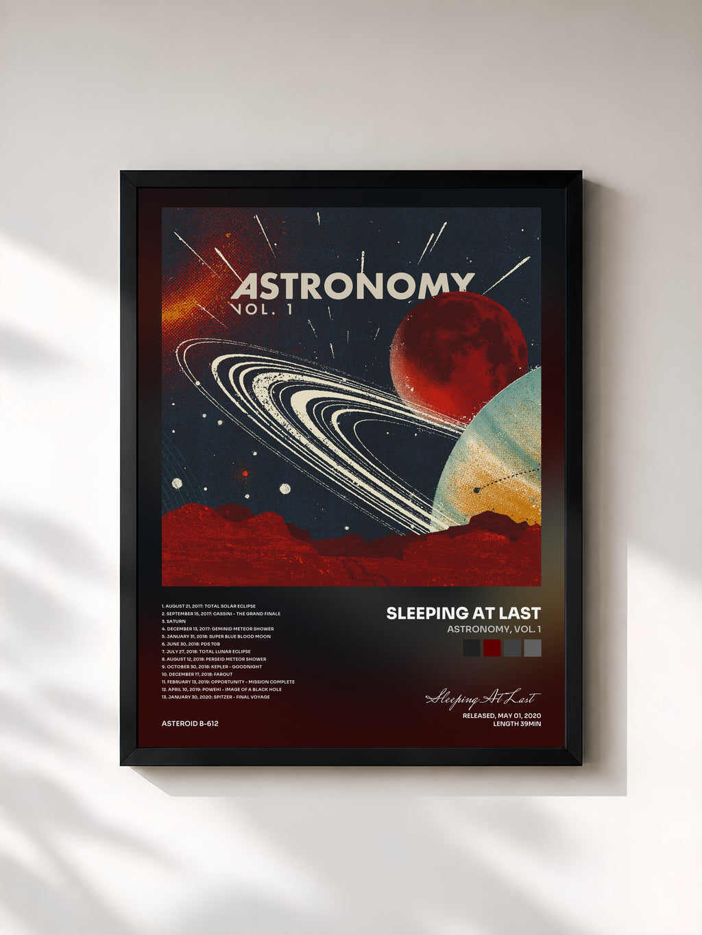 #noir Tableau de l'album Astronomy, Vol. 1 de Sleeping At Last, cadre noir, imprimé et encadré en France